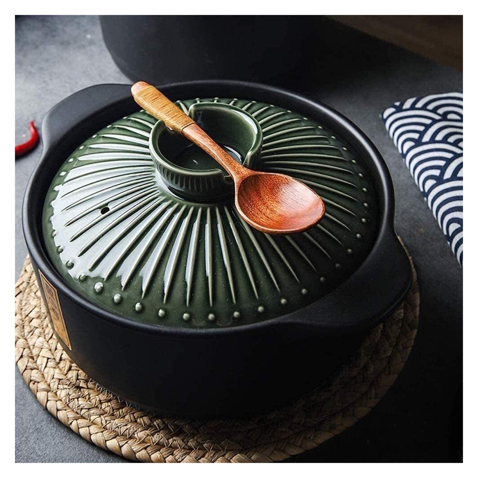 Authentic NC Clay Pot for Cooking - 5.5QT Artisan Terracotta Casserole with Moisture-Retaining Lid - Perfect for Stews, Soups & Slow Cooking (Black, 4.2L) - Ideal for Home Chefs & Traditional Recipes