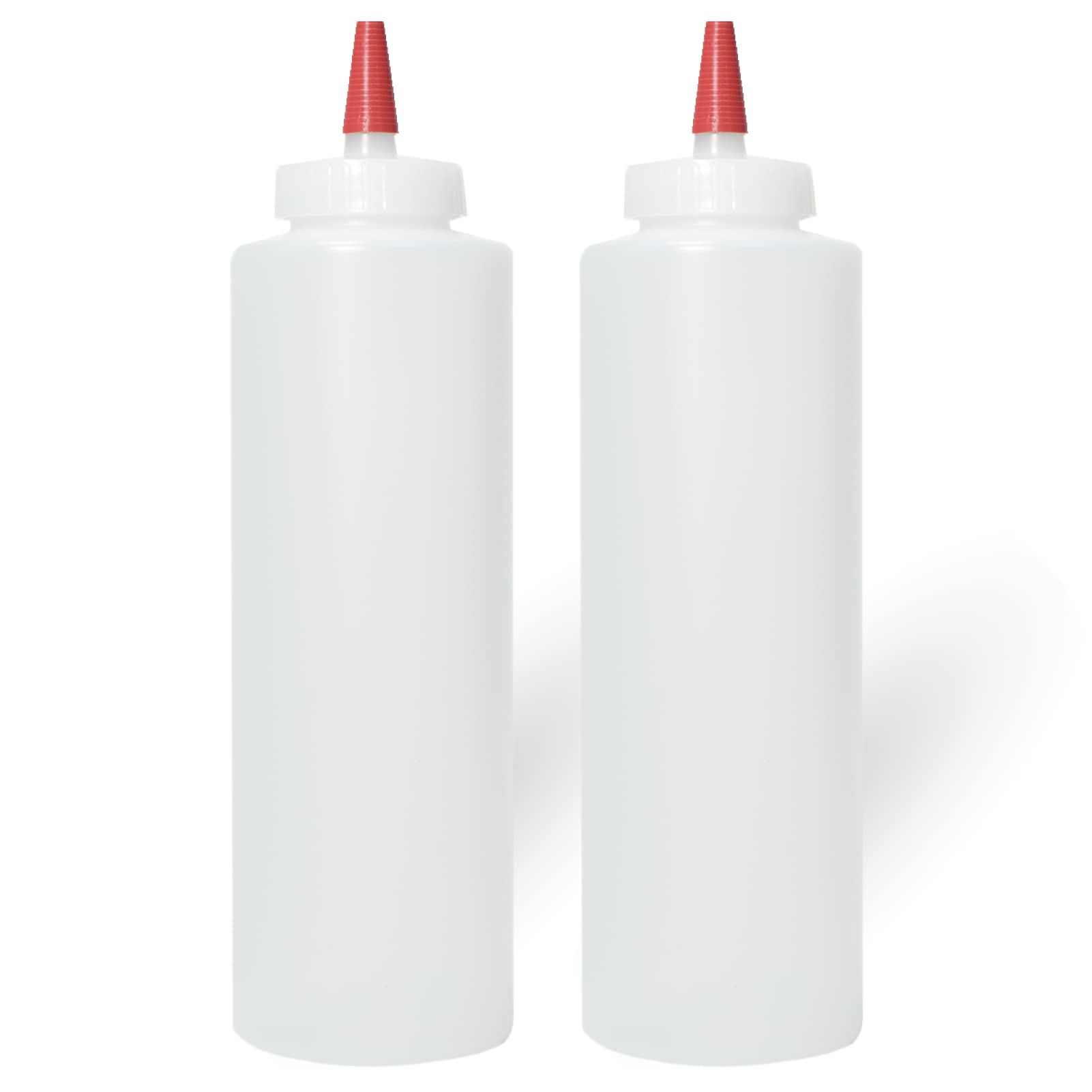 Pinnacle Mercantile 16oz Plastic Squeeze Condiment Bottles with Red Tip Cap - Set of 2 Wide Mouth Containers for Ketchup, Mustard & Salad Dressing | Perfect for Restaurants, BBQs & Home Kitchen Use