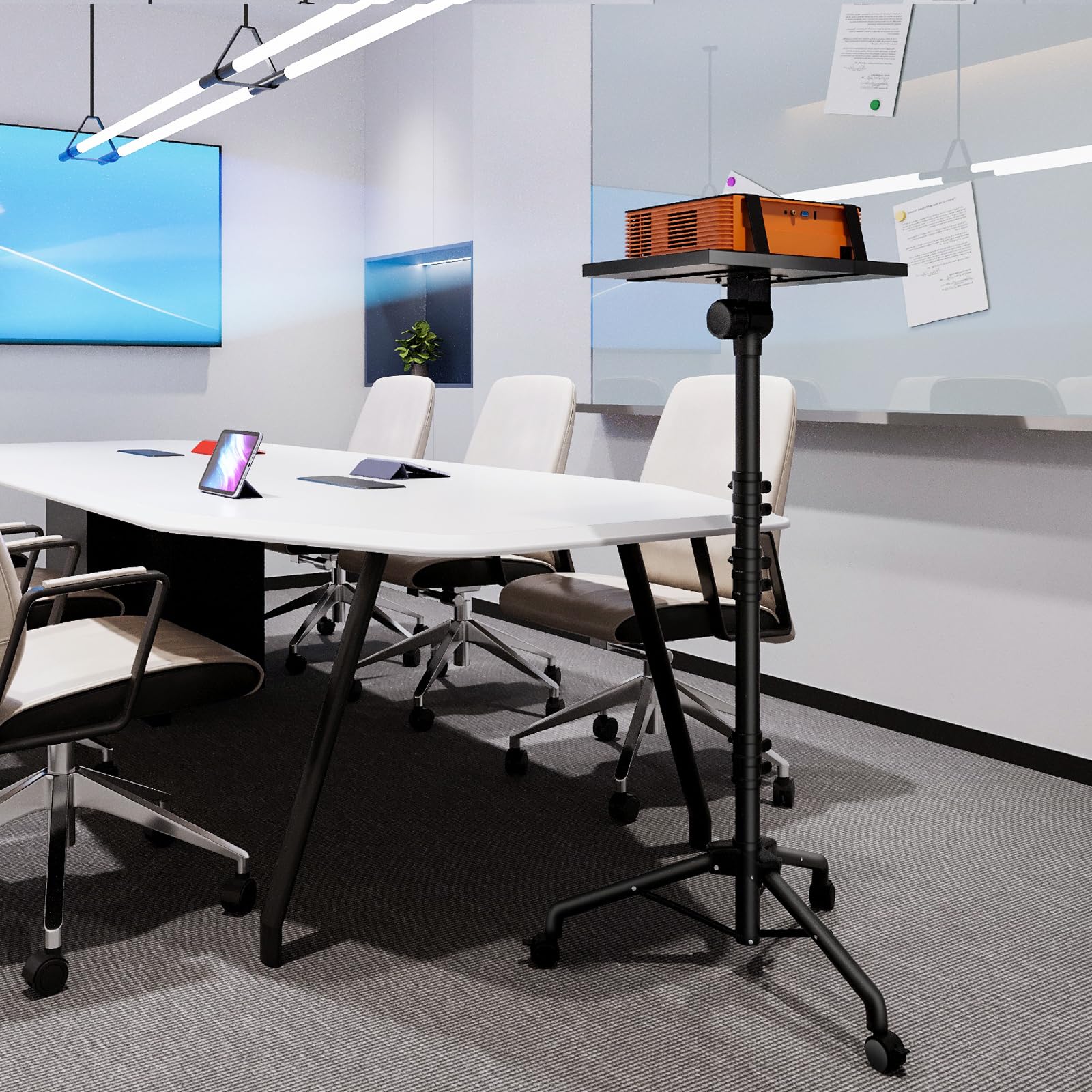 Universal Adjustable Floor Stand for Projectors - Heavy Duty Removable Stand with Wheels & Height Adjustment - Perfect for Home Theater, Classroom, and Office Presentations