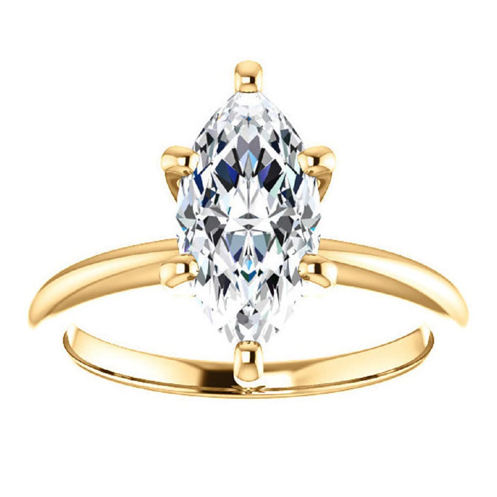 10K Solid Yellow Gold Handmade Marquise Cut Moissanite Engagement Ring - 1 CT Solitaire Wedding Band Set for Women, Her Proposal Ring | Perfect for Bridal Jewelry, Anniversary Gifts & Special Occasions