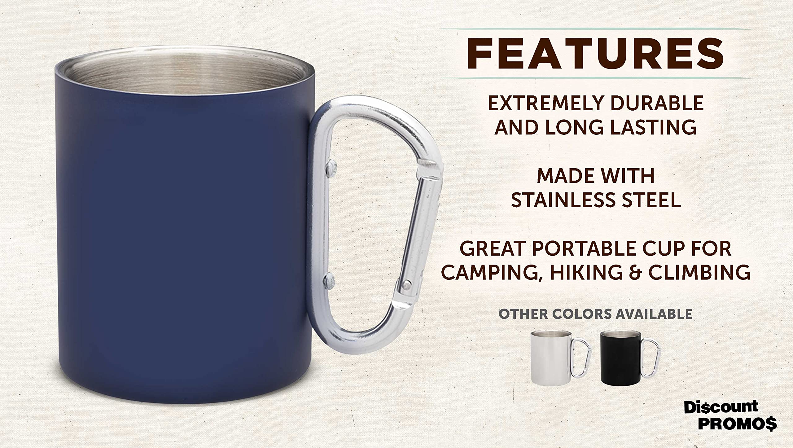 10-Pack Stainless Steel Travel Mugs with Carabiner Handle - 10oz Insulated Coffee Cups for Hot & Cold Beverages - Bulk Navy Blue Drinkware for Camping, Office & Outdoor Activities