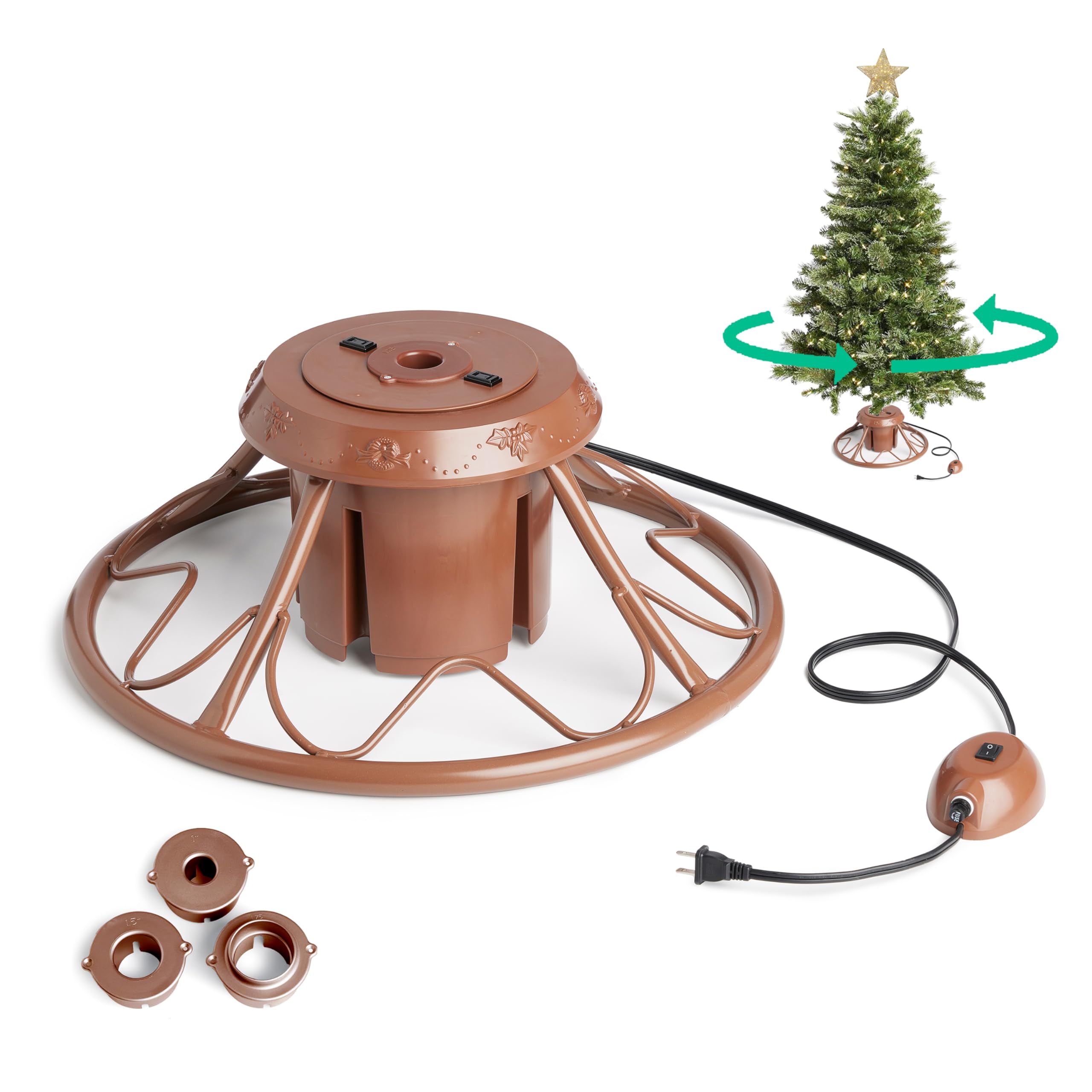 Home Heritage Artificial Christmas Tree Rotating Metal Stand - Sturdy Brown Base for Holiday Decor | Perfect for Living Room, Office & Christmas Displays