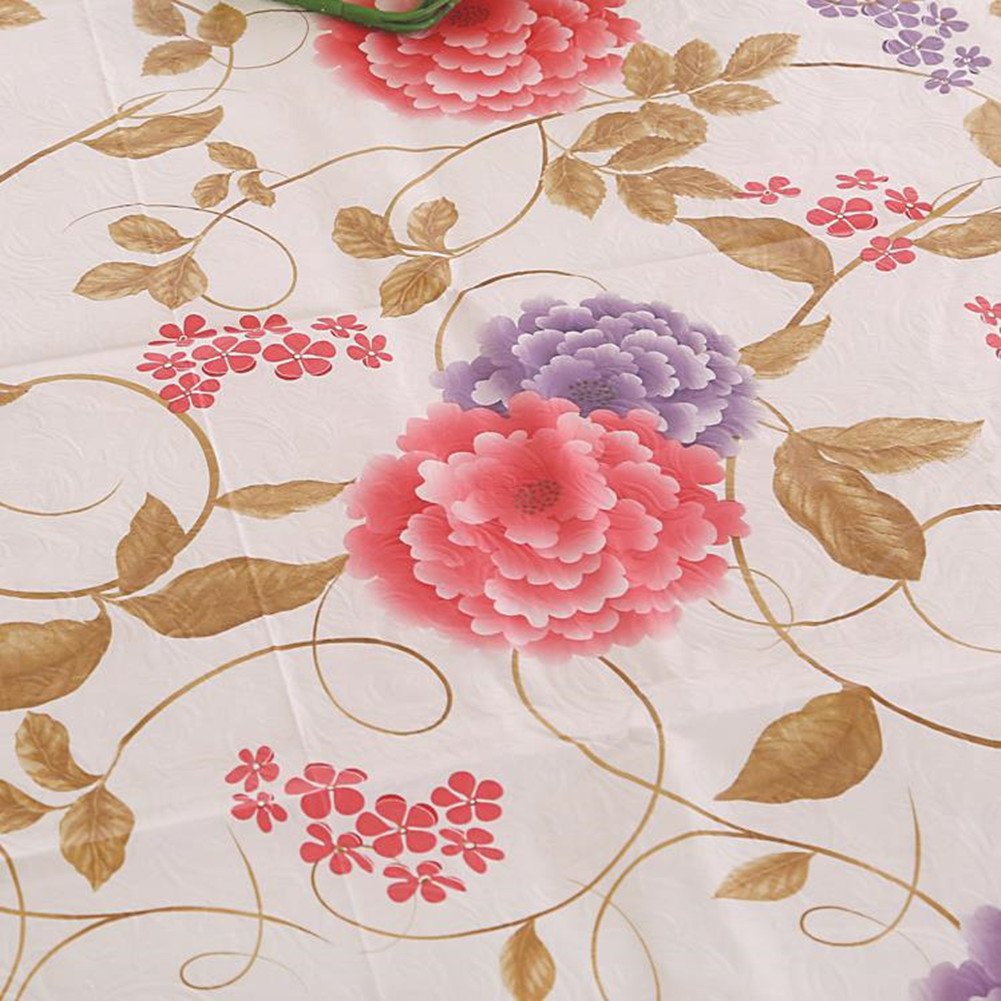 Fanjow® Waterproof Oil-Proof PVC Tablecloth with Flannel Back - Floral Design Washable Dining Table Cover (54x72 Inches, Peony) - Perfect for Parties, Picnics, and Everyday Kitchen Use