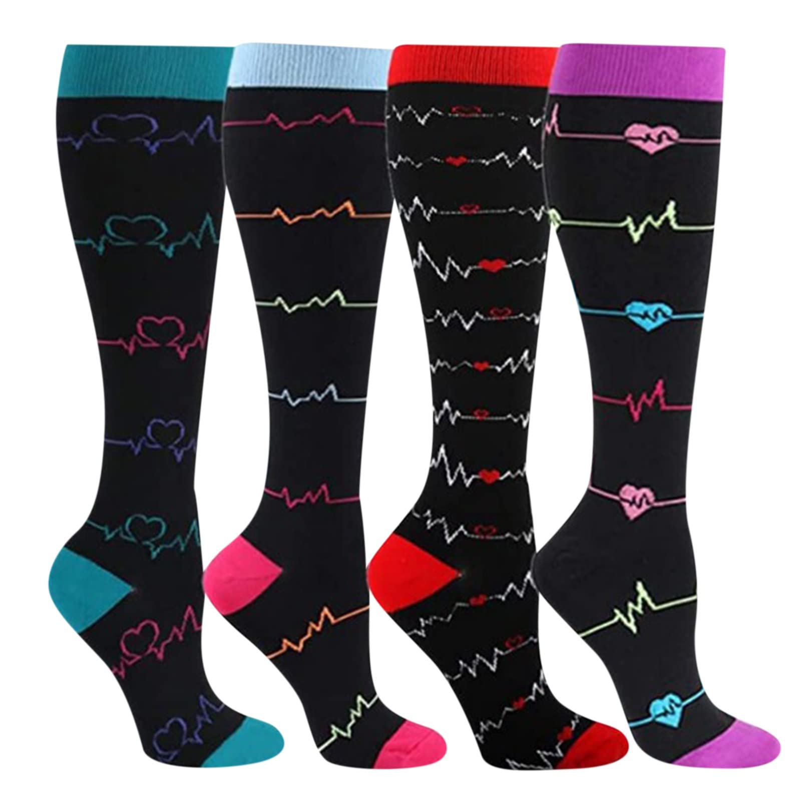Unisex Compression Socks - 4 Pairs Wide Calf Athletic Socks for Men & Women - Breathable White Sports Socks for Running, Workout & Daily Comfort
