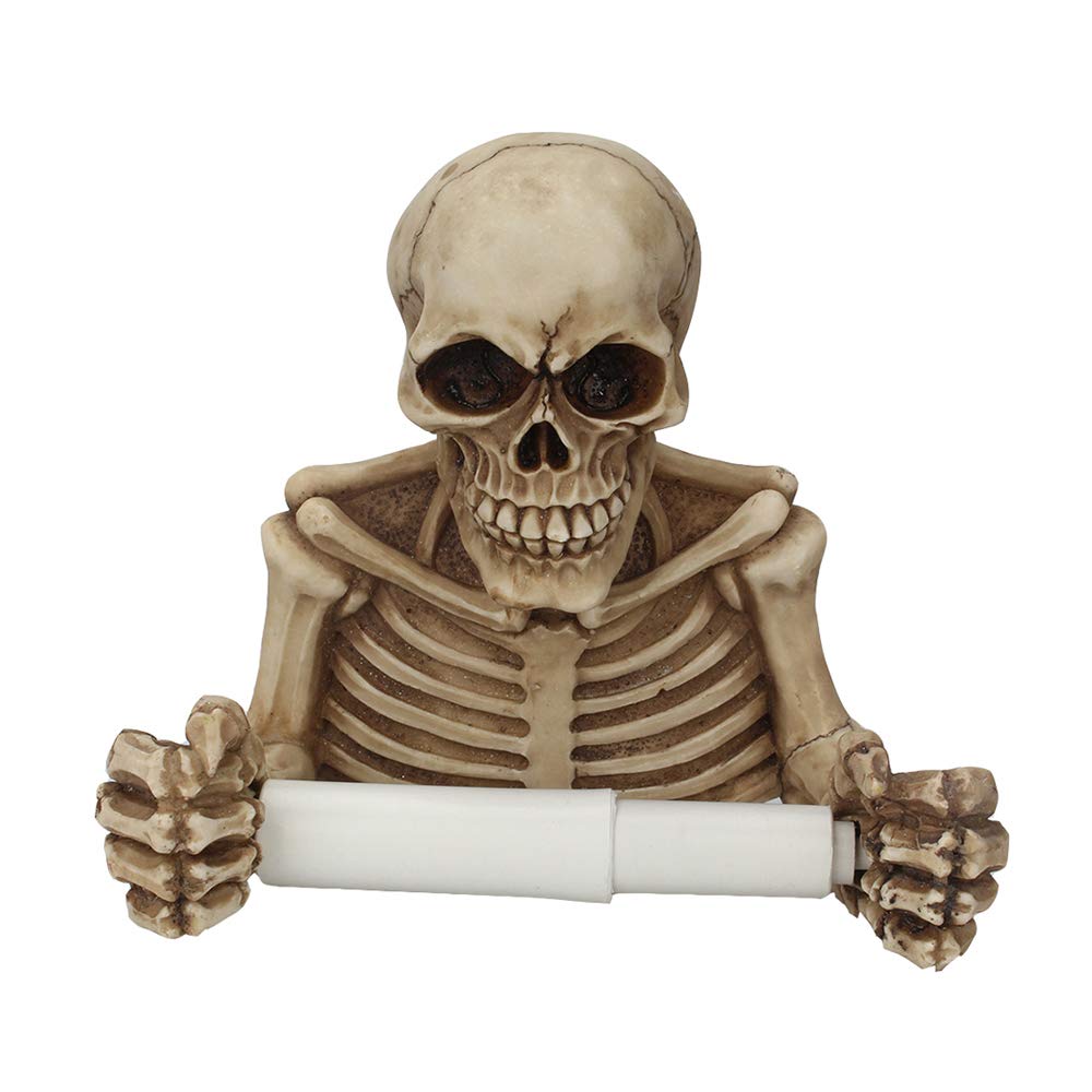 Skull Toilet Paper Holder - Vintage Gothic Bathroom Decor for Halloween, Wall Mounted Tissue Roll Storage Stand - Spooky Home Accessory for Halloween Party, Haunted House & Gothic Themed Bathroom