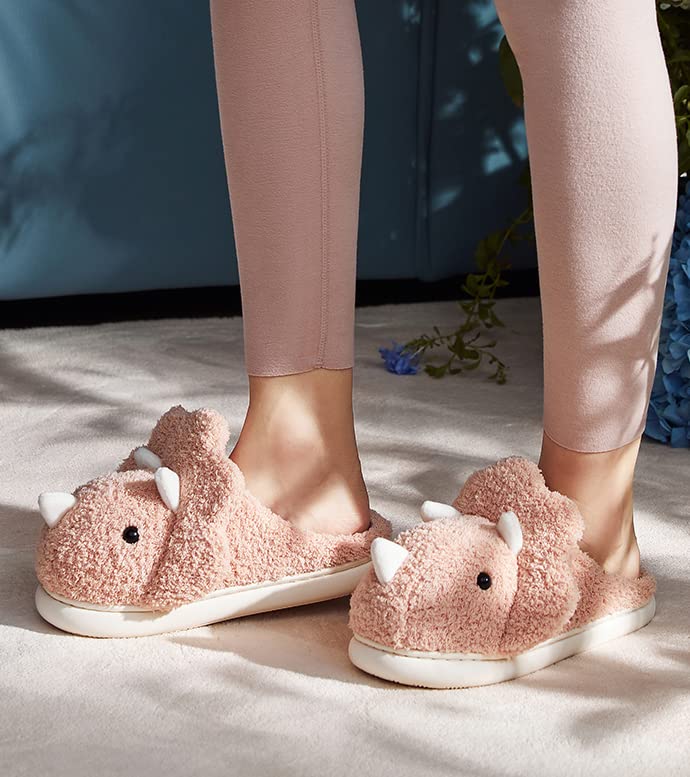 **Unisex Dinosaur Plush Slippers - Soft Fuzzy House Shoes for Men & Women - Indoor & Outdoor Winter Comfort - Perfect for Cozy Home, Gifts & Holidays (2024)**