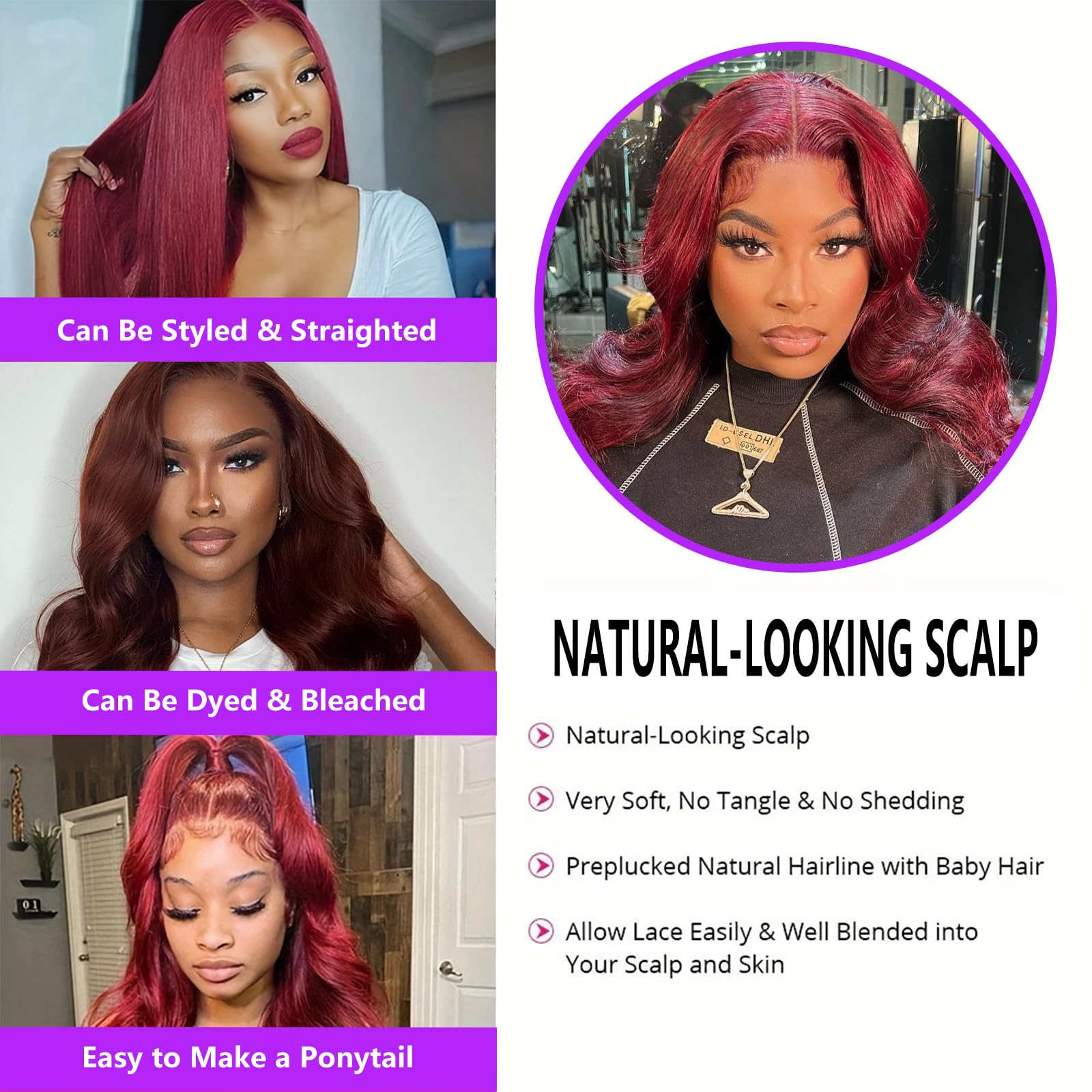 99J Burgundy Lace Front Wigs Human Hair 13x4 HD Glueless Brazilian Virgin Hair - Red Body Wave Frontal Wigs with Bleached Knots 180% Density 28 Inch | Perfect for Cosplay, Parties, Weddings & Daily Wear