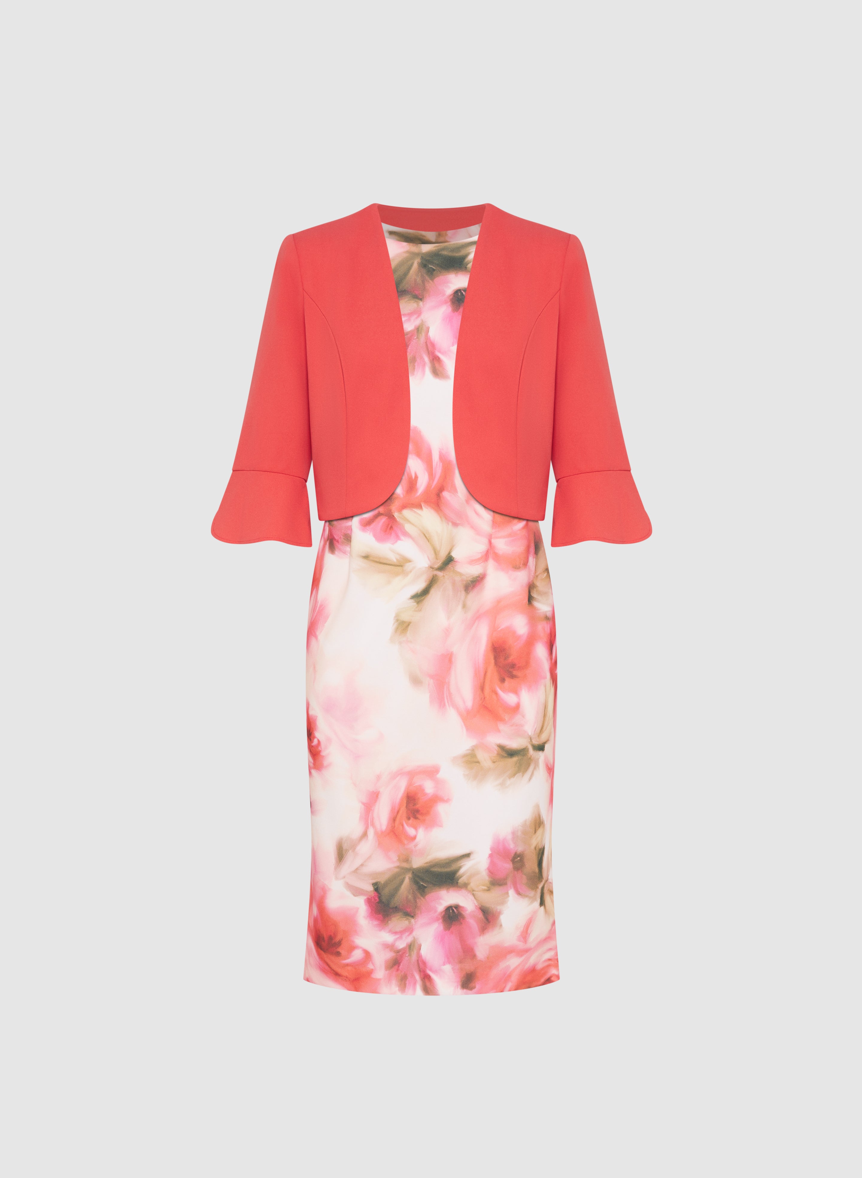 Floral Print Dress and Jacket Set for Women - Summer Casual Outfit for Brunch, Date Night & Vacation | Plus Size Options Available