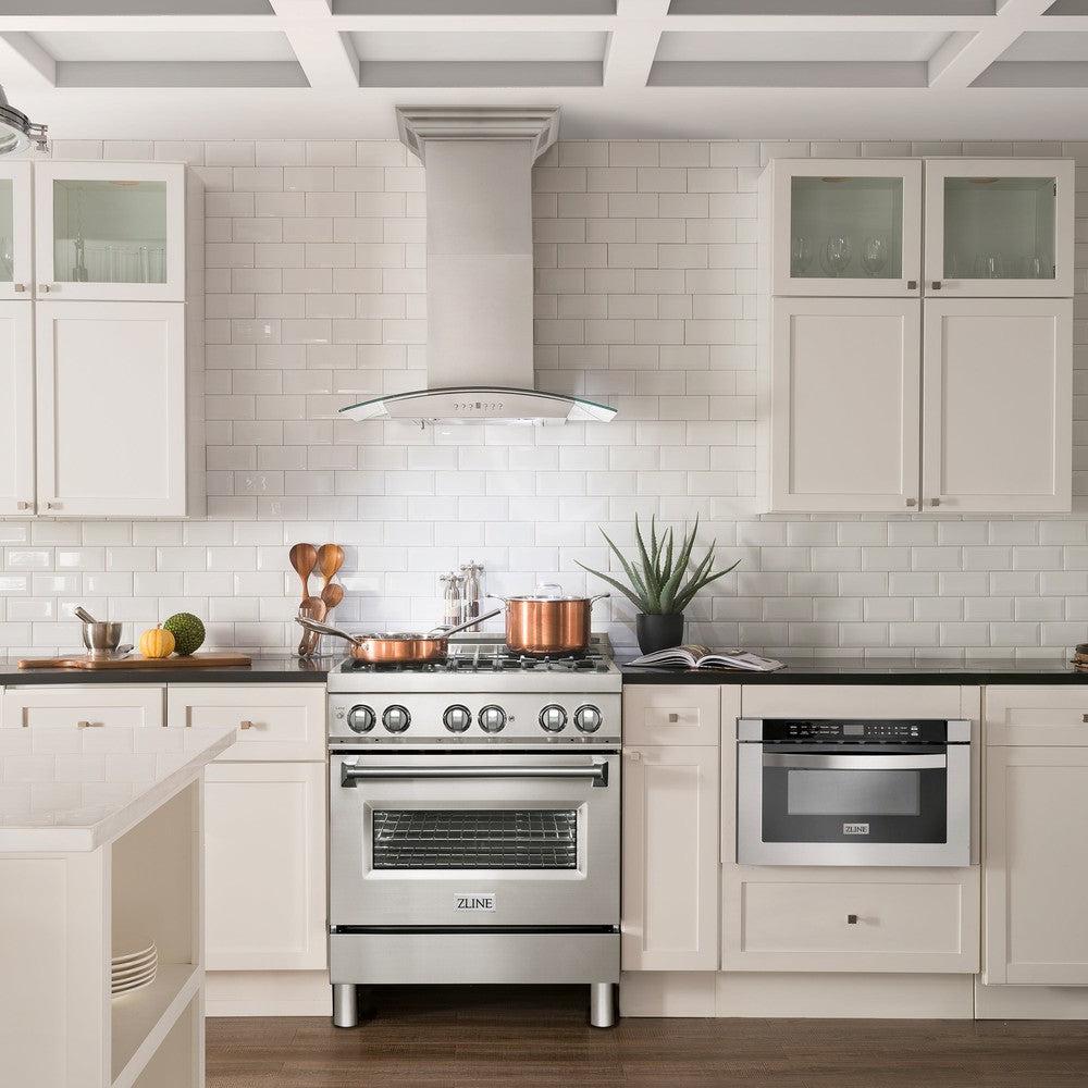 ZLINE KN4CRN BT Stainless Steel Wall Mount Range Hood with Ducted Ventilation & Built-in CrownSound Bluetooth Speakers - Perfect for Modern Kitchens & Open-Concept Living Spaces