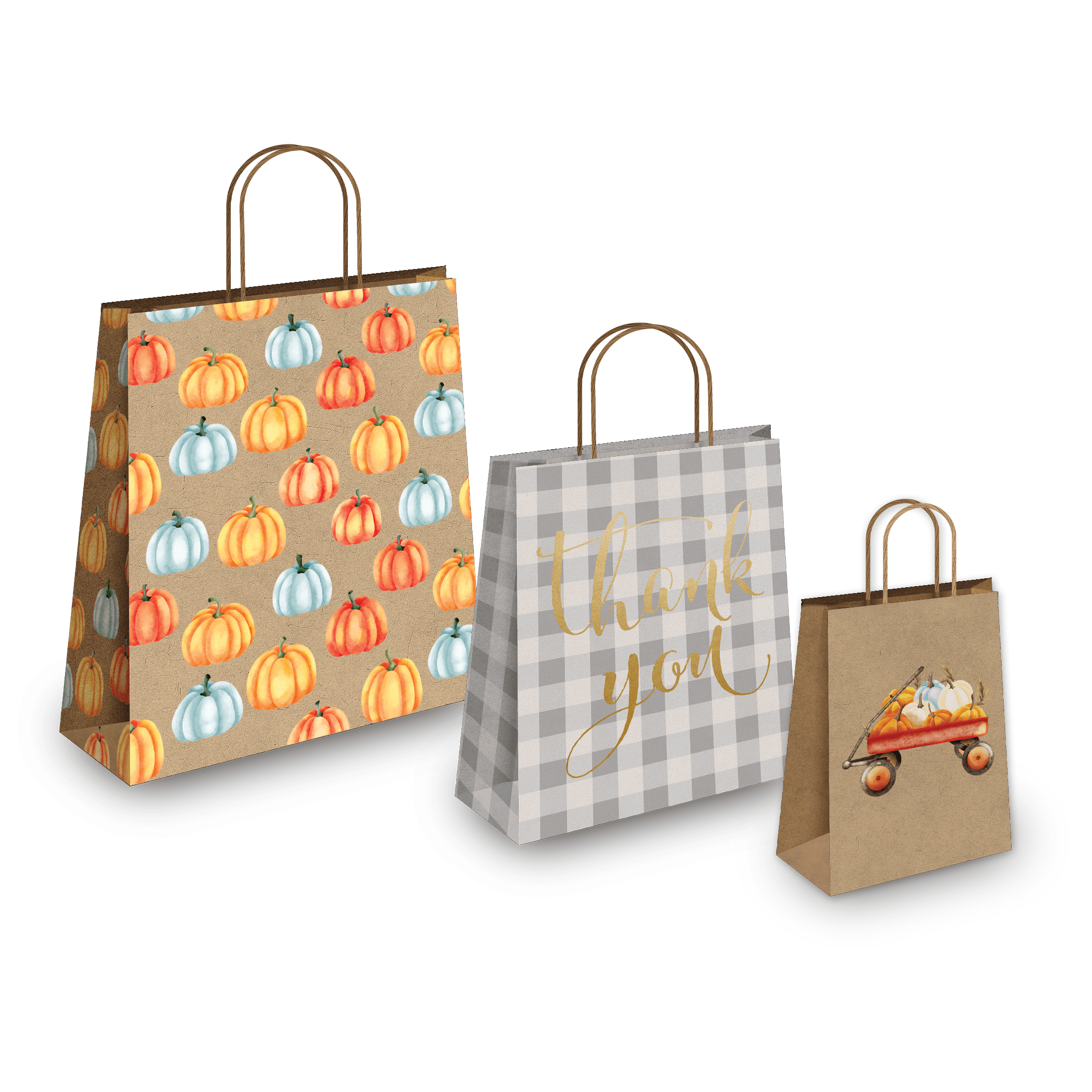 Premium Fall-Themed Kraft Gift Bags - Assorted Sizes (Small/Medium/Large) - Eco-Friendly Brown Paper Bags for Autumn Parties, Thanksgiving Favors, Halloween Treats & Christmas Gift Wrapping