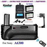 Kastar Infrared Remote Control Pro Vertical Battery Grip with 2.4G Wireless - 2 x NP-FW50 Replacement Batteries & Fast Charger Kit for Sony A6300 / ILCE-A6300 DSLR Camera - Perfect for Photography, Vlogging & Outdoor Shooting