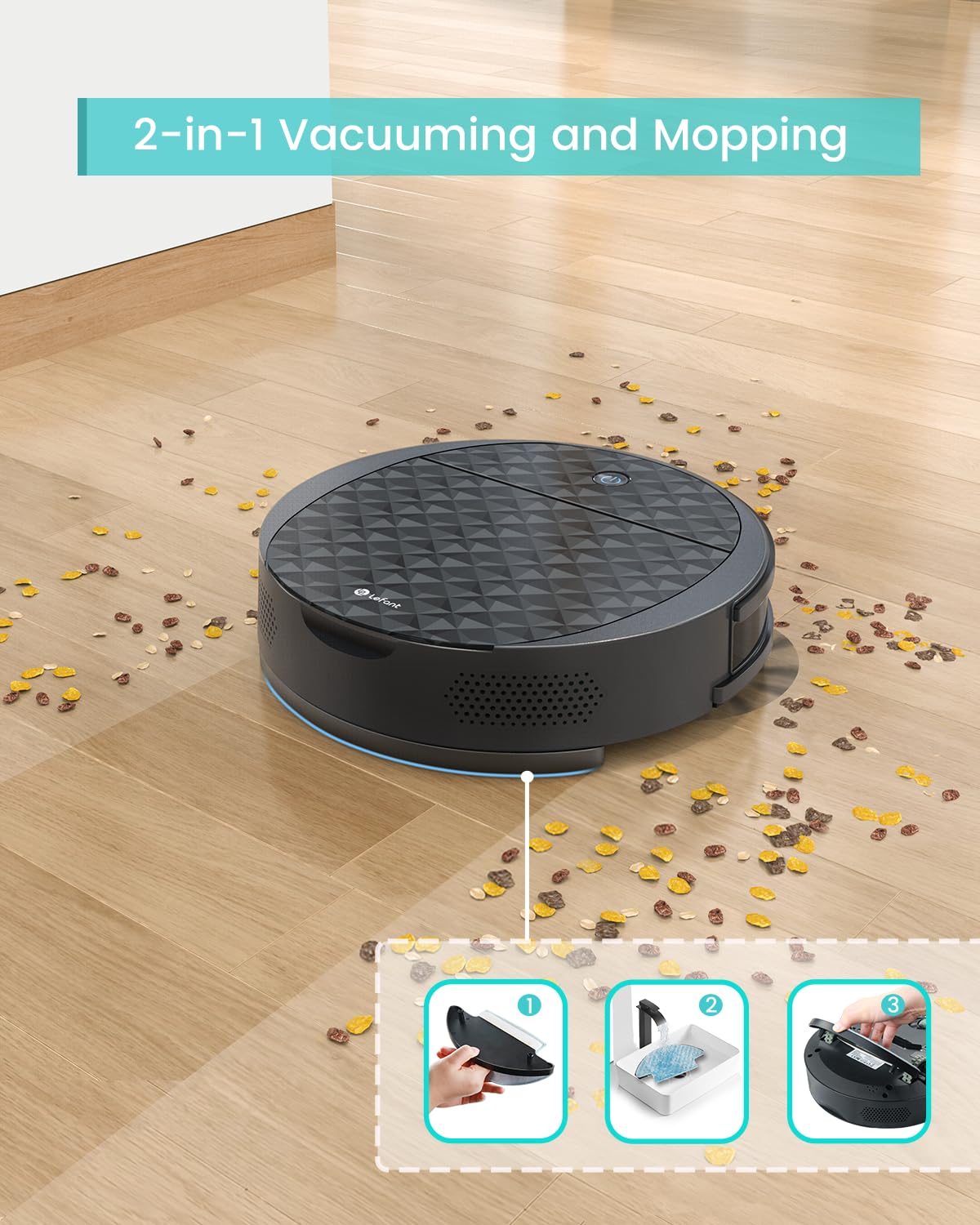 Lefant M213S Robot Vacuum and Mop Combo - 3200Pa Powerful Suction, 150Min Runtime, Tangle-Free, Slim Design, WiFi/App/Alexa Compatible - Perfect for Pet Hair, Carpets, Hard Floors in Homes & Apartments