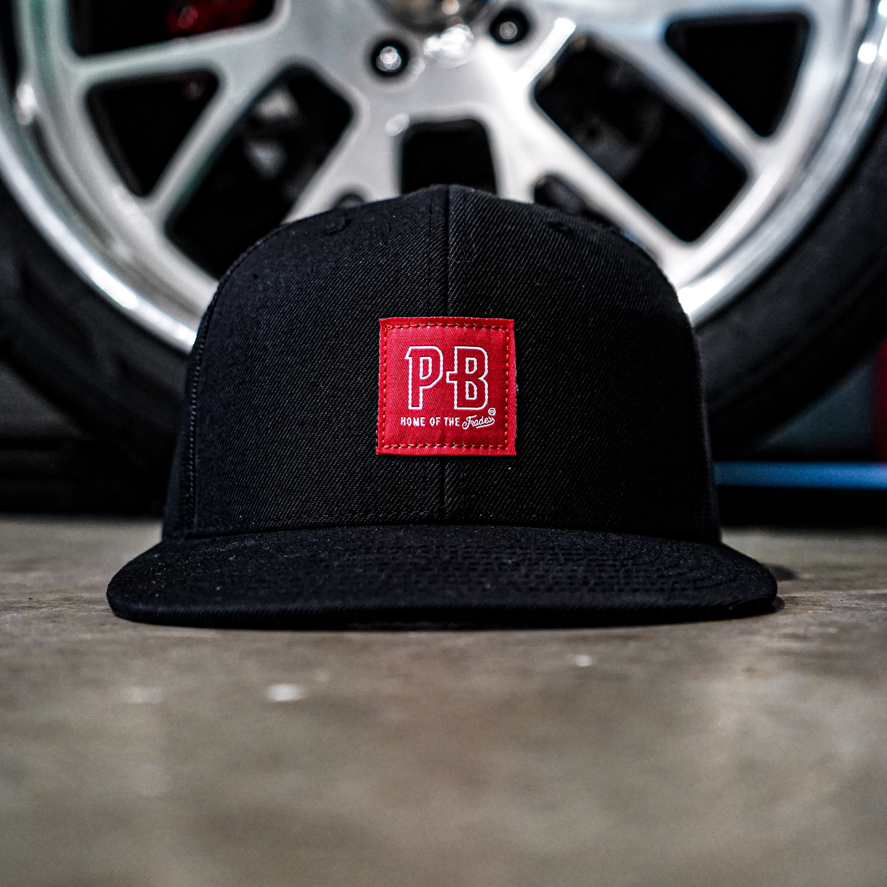 PB Stadium Snapback Hat - Black & Red Adjustable Baseball Cap for Men & Women - Perfect for Sports, Casual Wear & Outdoor Activities