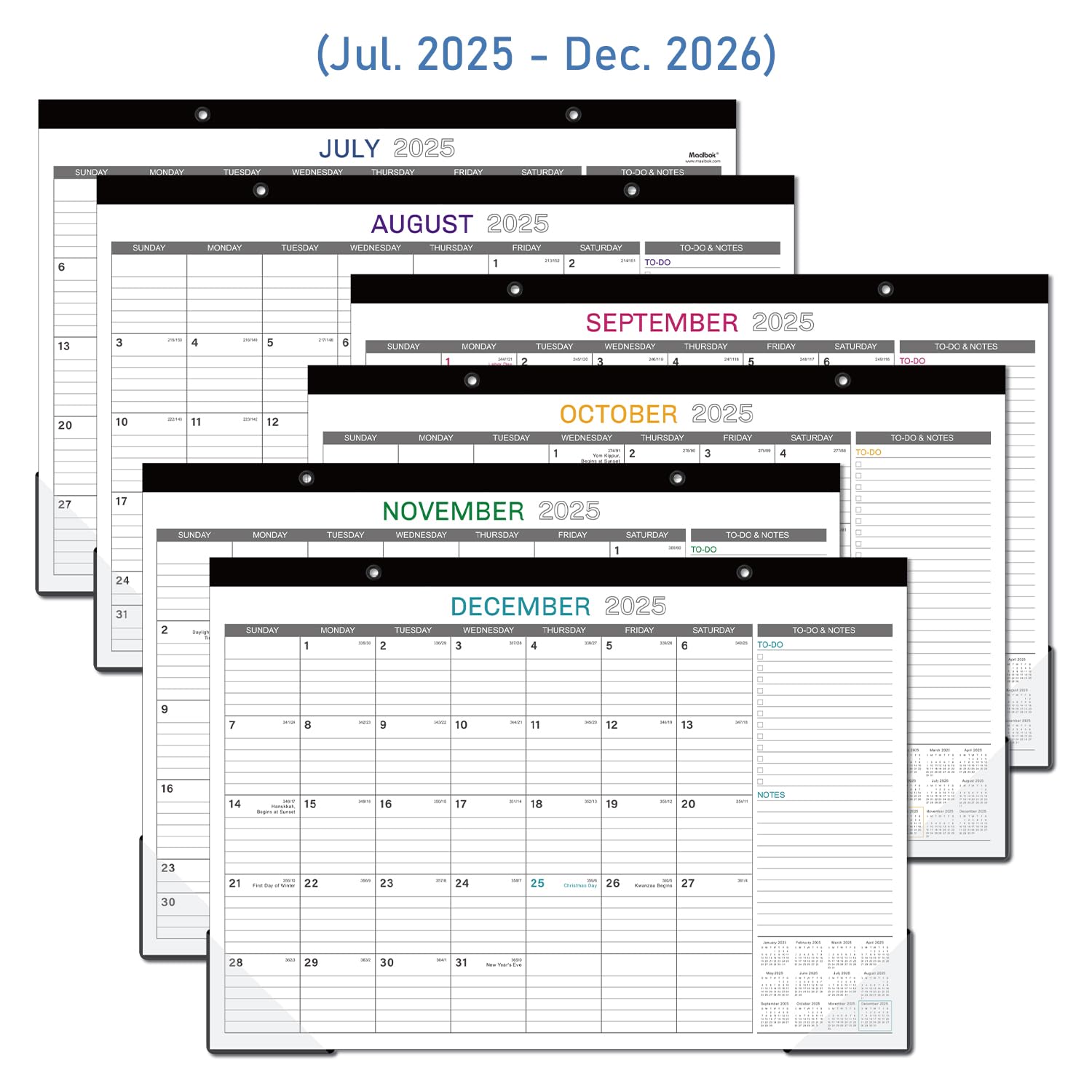 2025-2026 18-Month Large Desk Calendar Planner | July 2025 to December 2026 | 17