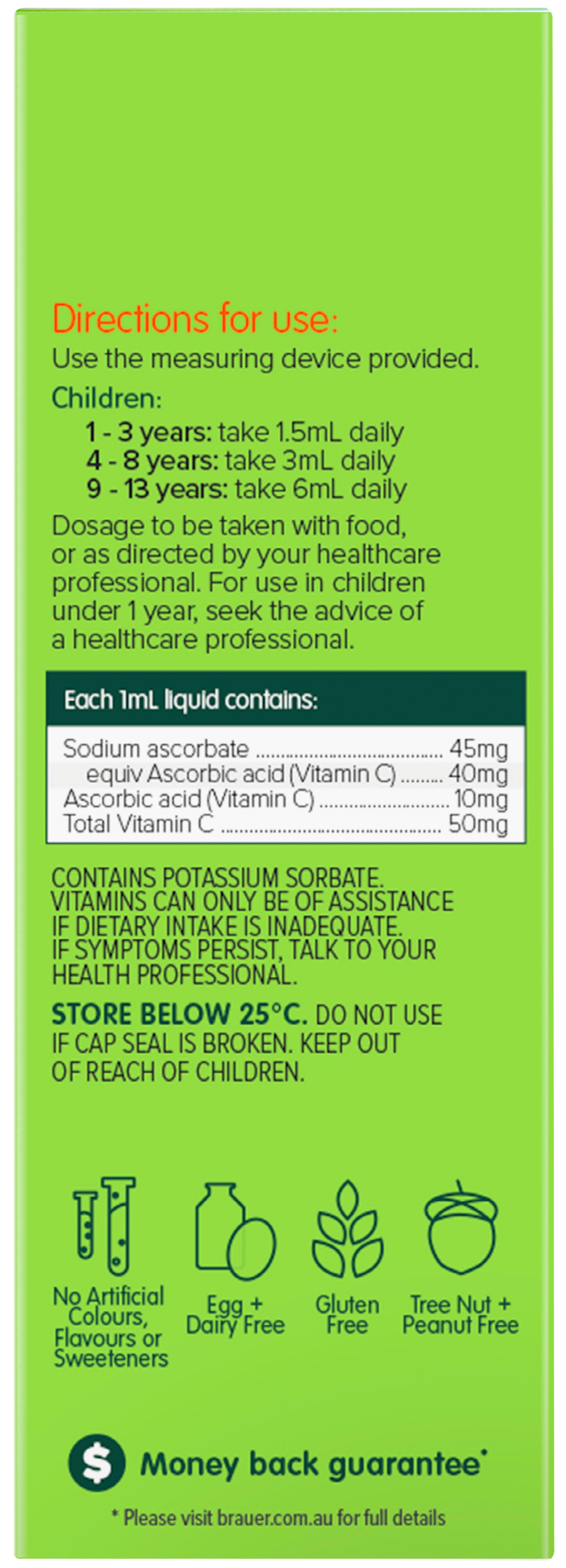 Brauer Baby & Kids Liquid Vitamin C Drops - Immune Support for Infants & Children - Natural Orange Flavor - Easy to Use - Ideal for Daycare, School & Travel - 60ml Bottle