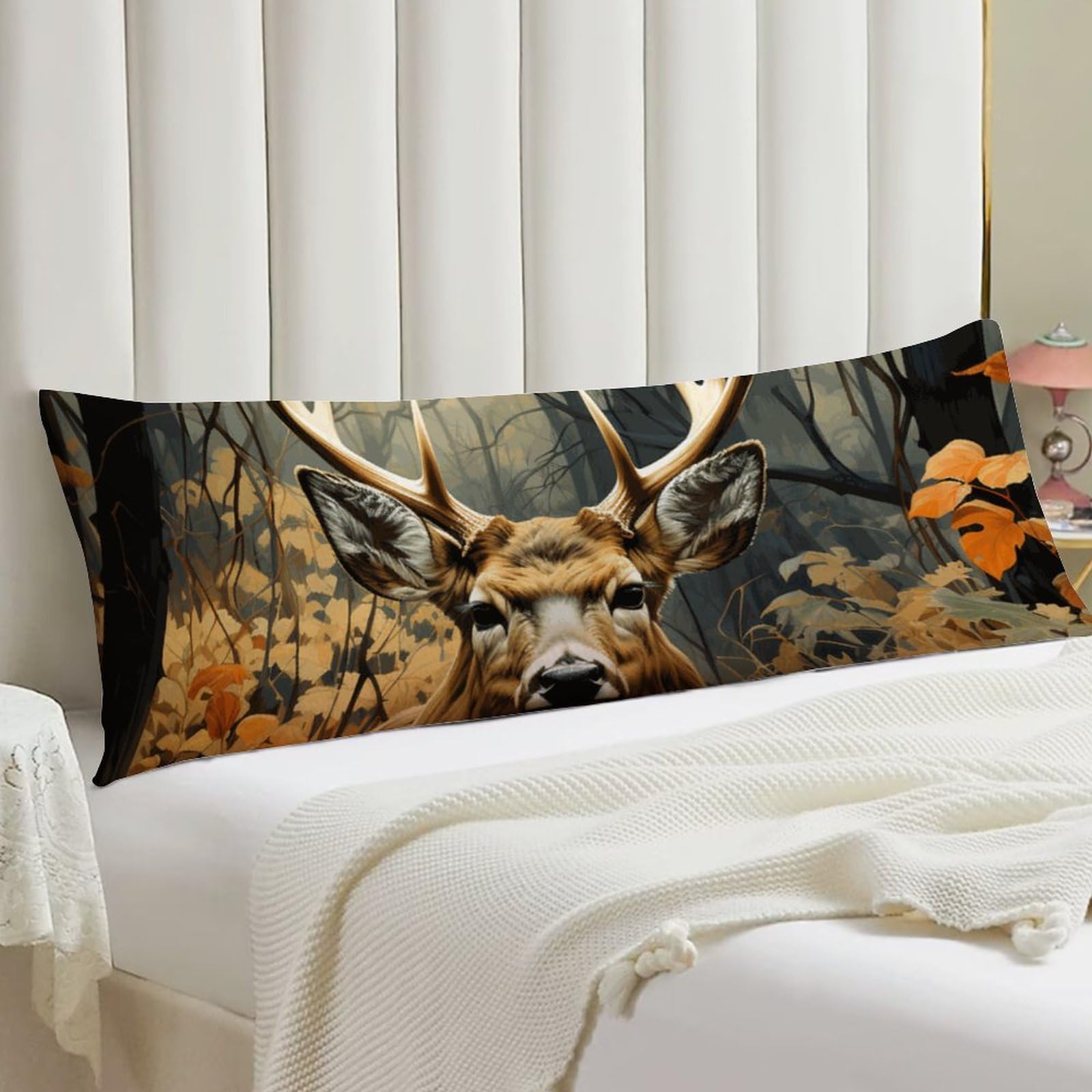 Camouflage White Tail Deer Buck Head Body Pillow Cover - 20