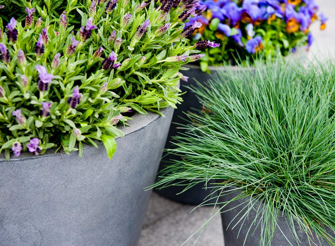 E1004-35-03 Modern Round Fiberstone Planter Pot - Small Grey Bucket Style Indoor/Outdoor Flower Pot for Home Decor, Garden & Patio Plants