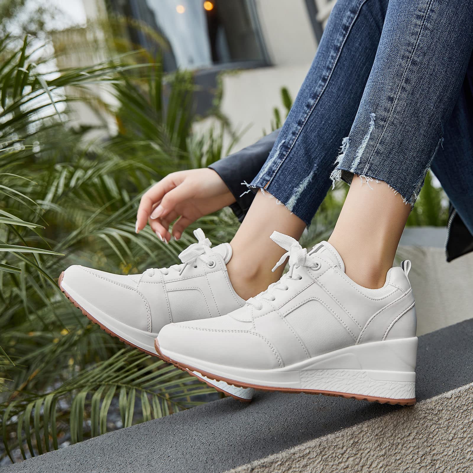 Cestfini Women's Fashion Wedge Sneakers - Stylish High Heel Platform Tennis Shoes with Hidden Wedge for Casual & Dressy Outfits | Perfect for Work, Parties & Everyday Wear