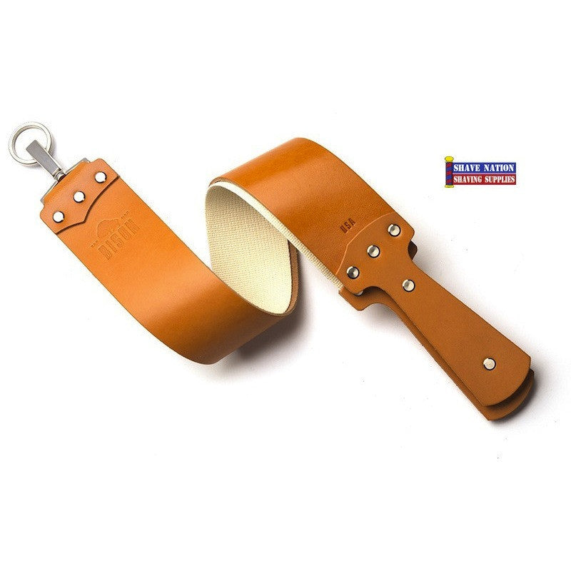 Ezra Arthur Bison 3 Inch Golden Tan English Bridle Leather Strop - Premium Shaving & Barber Tool for Straight Razor Maintenance & Honing