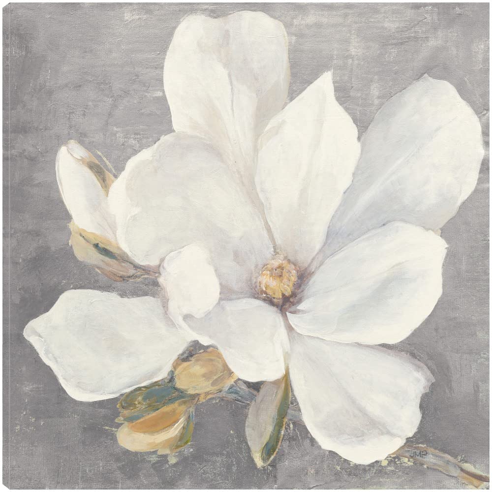Serene Magnolia Light Gray Canvas Wall Art - 22x22 Inch Botanical Decor by Julia Purinton | Elegant Plant Pictures for Bathroom, Bedroom & Living Room | Perfect for Spa, Nursery & Home Office Decor
