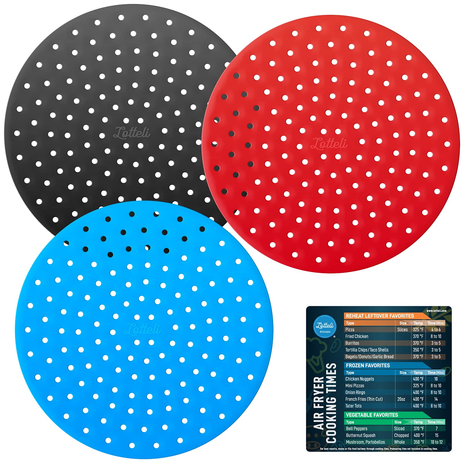LOTTELI KITCHEN Reusable Silicone Air Fryer Liners 3 Pack - 9