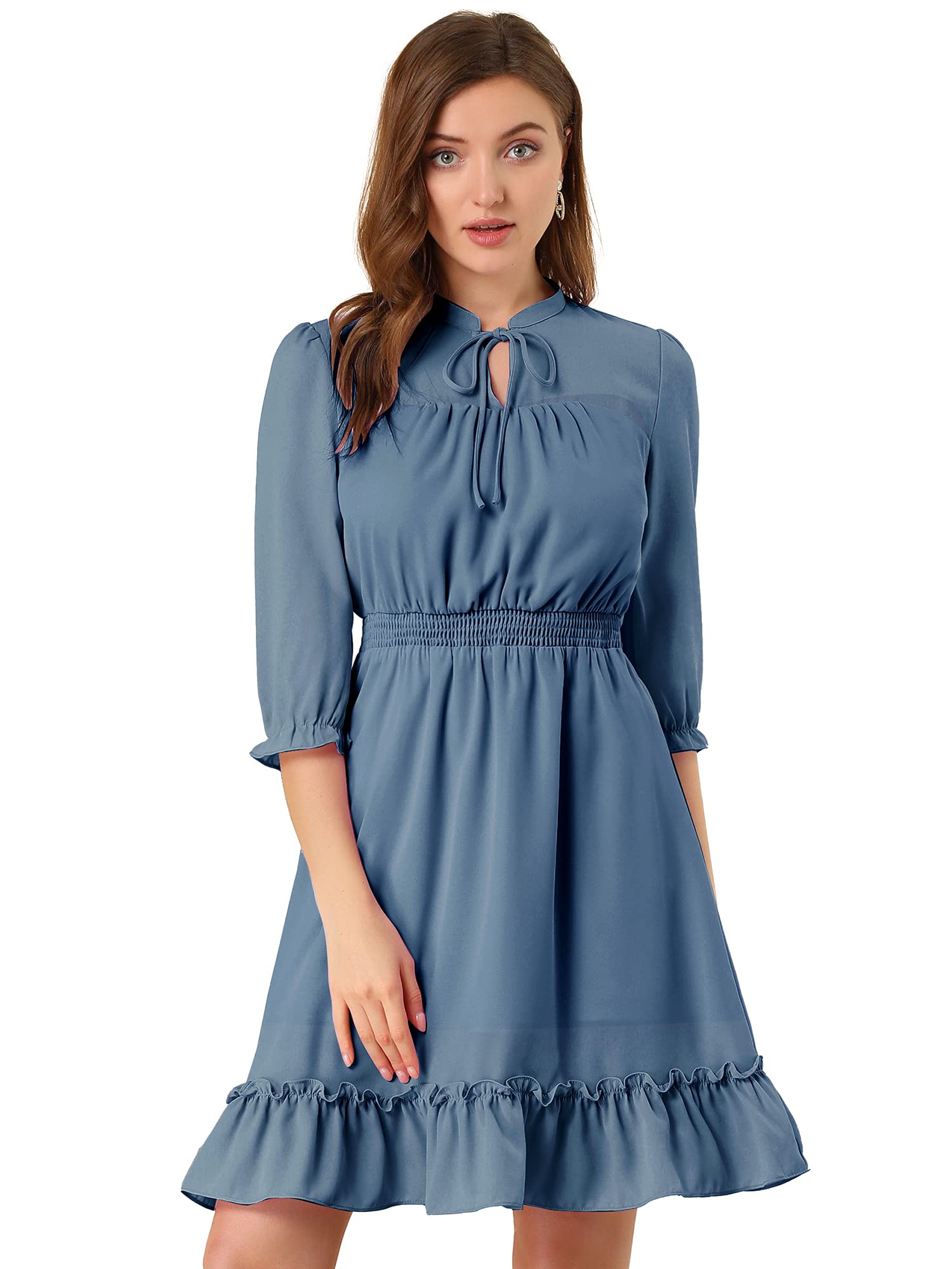 Allegra K Women's Casual 3/4 Sleeve Boho Chiffon Dress for Wedding Guest, Summer Beach Party & Outdoor Events - Flowy Midi Dress with Floral Print