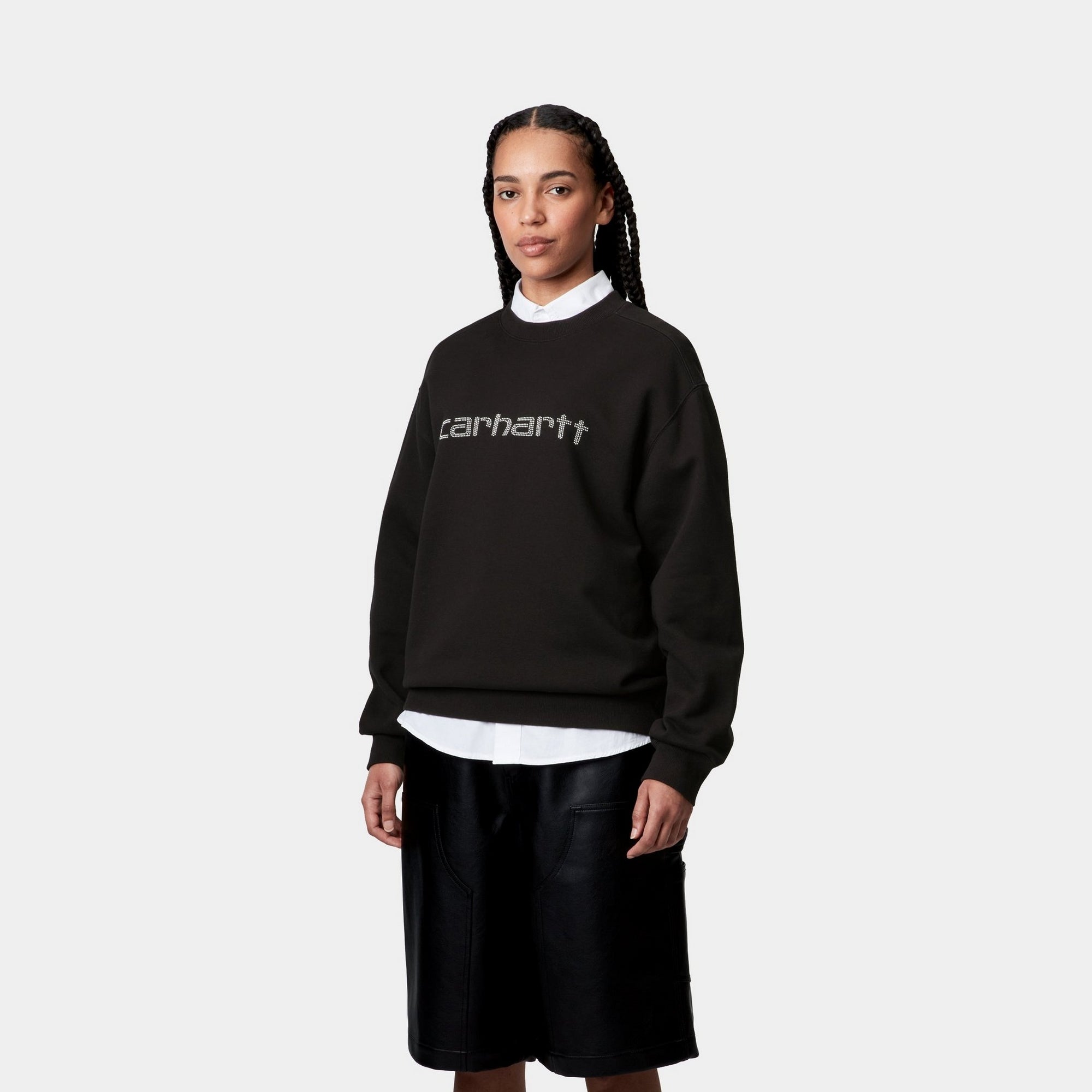 Women's Rivet Script Sweatshirt - Black & Silver Pullover Hoodie for Casual Wear, Street Style & Lounge Outfits