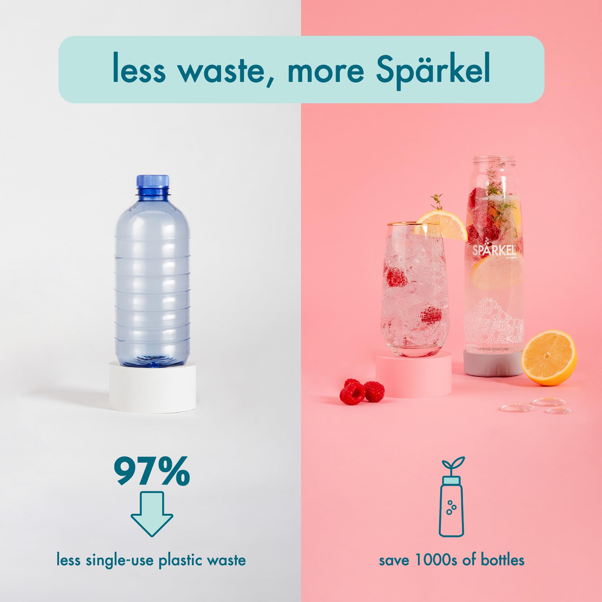 Spärkel Sparkling Water Maker Machine - Cherry Red Soda Stream Alternative with 5 Carbonation Levels | No CO2 Tank Needed | Uses Fresh Natural Ingredients | Perfect for Home, Office & Party Beverage Stations