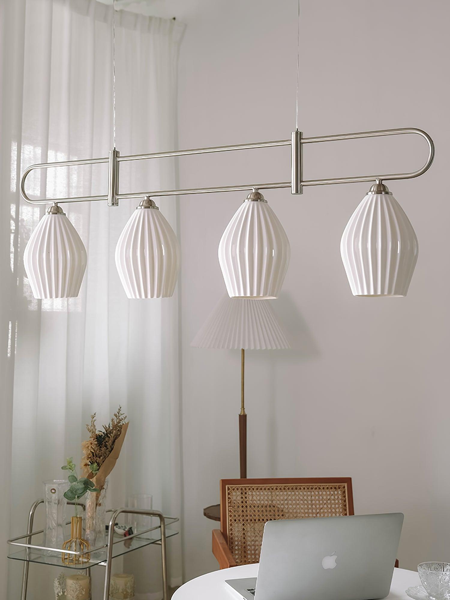 Modern Fin Pendant Light - Adjustable Hanging Ceiling Lamp for Kitchen Island, Dining Room & Bedroom | Industrial Style Lighting Fixture with Vintage Edison Bulbs