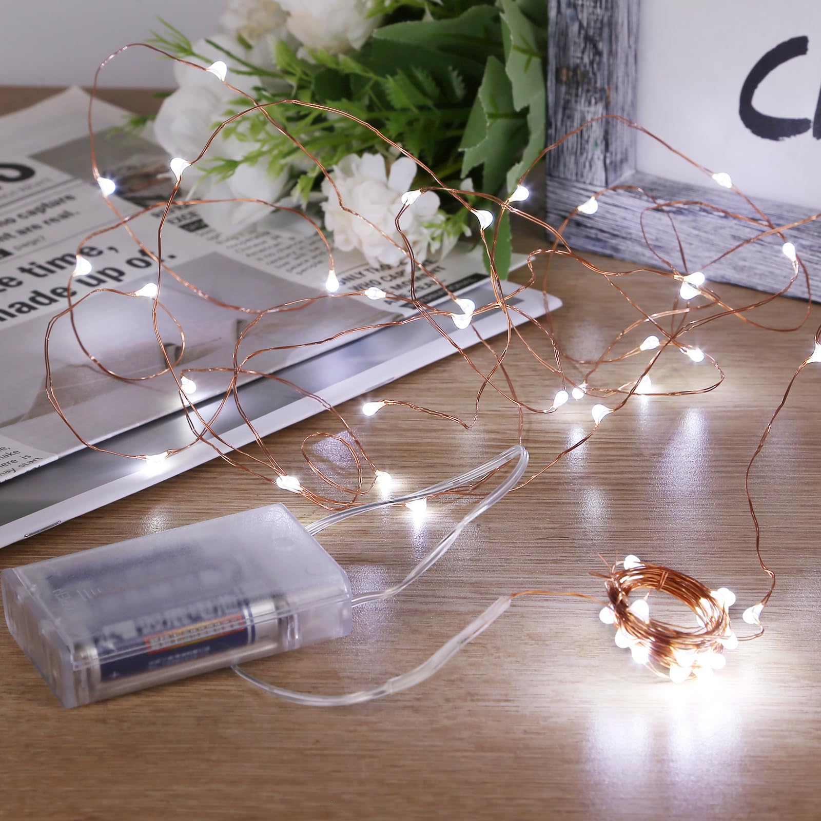 Sanniu 6 Pack Fairy Lights Battery Operated - 5m Cool White Starry String Lights for Christmas, Wedding & Home Decor