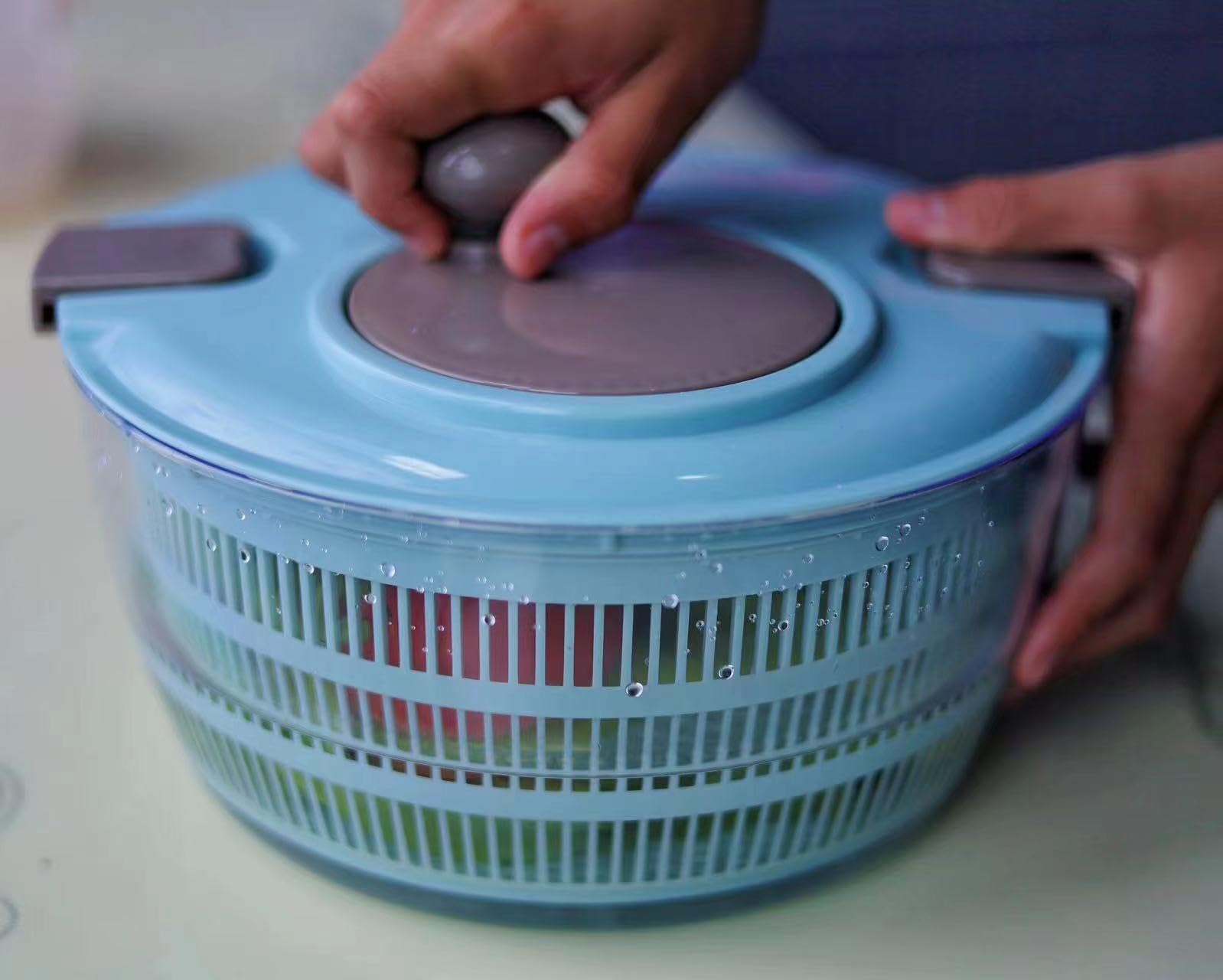 Premium Salad Spinner 4.2QT - Efficient Wash, Spin & Dry Greens, Fruits & Vegetables - BPA-Free Kitchen Tool (Coffee Blue) - Perfect for Meal Prep, Healthy Eating & Fresh Salads