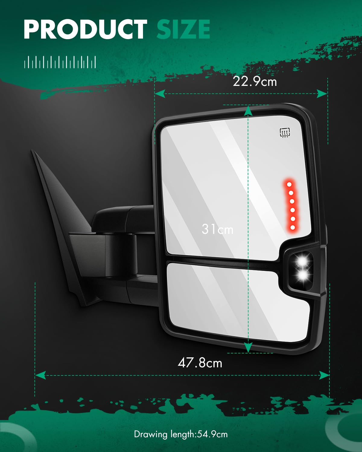 SCITOO Black Power Heated Towing Mirrors with Puddle Lights & Turn Signal - Compatible with 2014-2018 Chevy Silverado/GMC Sierra 1500/2500HD/3500HD - Enhanced Visibility for Safe Towing & Night Driving