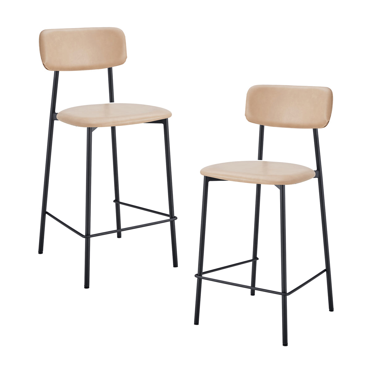 Premium Bailey Leatherette Bar Stools - Set of 2, Adjustable Height Counter Stools with Padded Seats for Kitchen Island, Breakfast Bar & Home Decor - Modern PU Leather Barstools for Dining & Entertainment Areas
