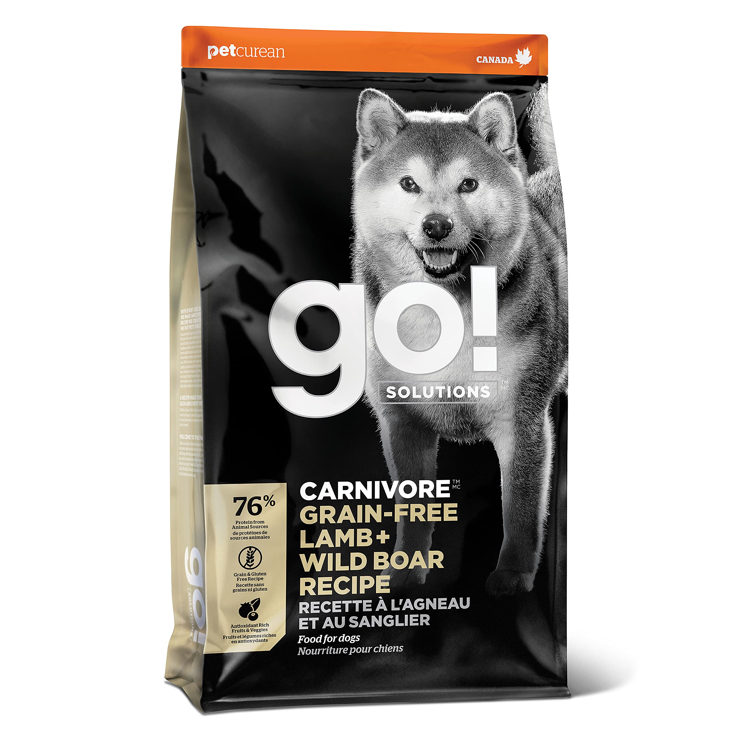 Go! Solutions Carnivore Grain-Free Dry Dog Food - High Protein Lamb & Wild Boar Recipe, 22lb Bag - Perfect for Active Dogs & Protein-Rich Diets
