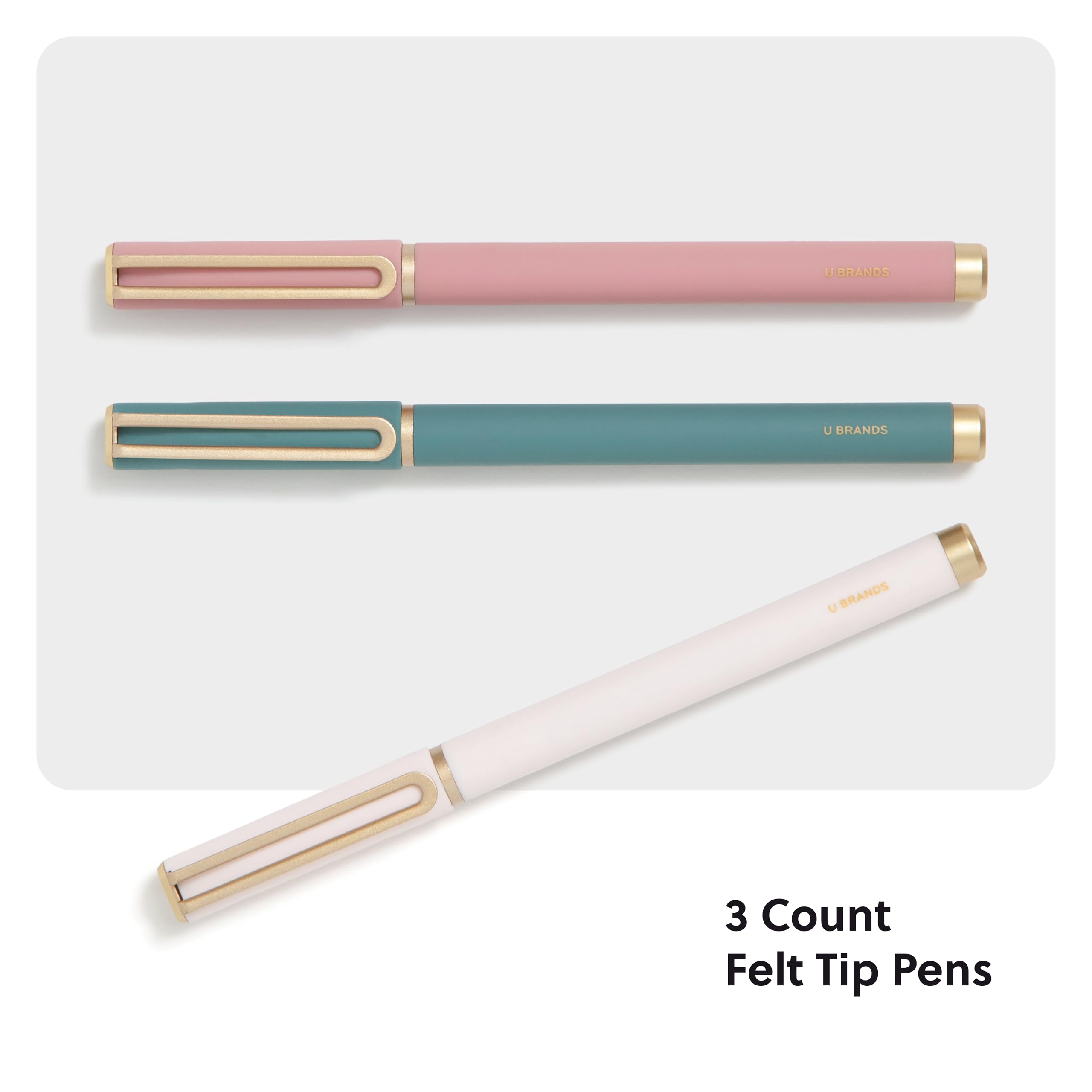 U Brands Catalina Felt Tip Pens - Set of 3 with Soft Dye Colors & Soft Touch Finish - Medium 0.7mm Point Black Ink - Perfect for Journaling, Note Taking & Art Projects