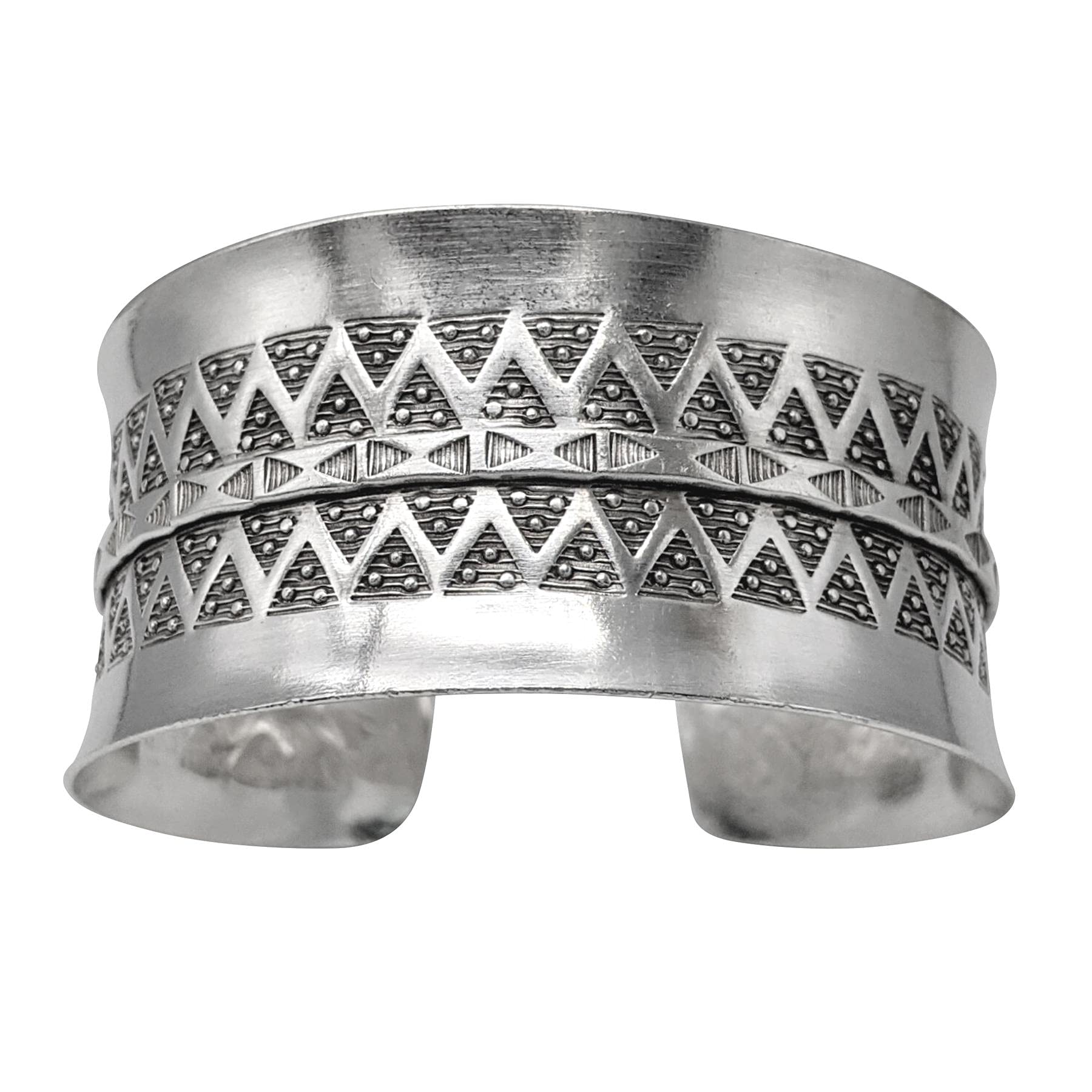 Women's 999 Fine Silver Karen Hill Tribe Triangle Print Adjustable Bangle Bracelet - Perfect for Boho Fashion, Gift Giving & Special Occasions