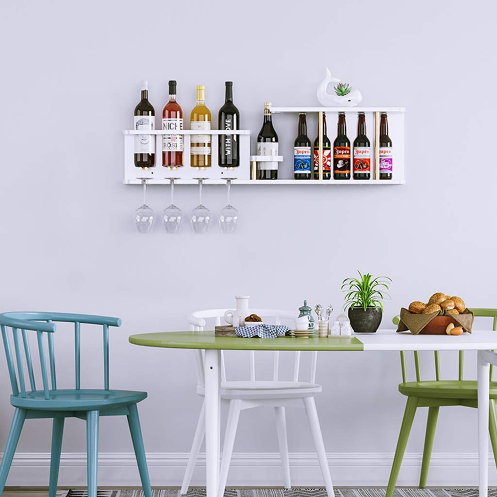 Wall Mounted Wine Rack - Organize Kitchen with 10-Bottle Wood Wine Holder & Glass Shelves - White - Perfect for Home Bars, Restaurants, and Commercial Cellars