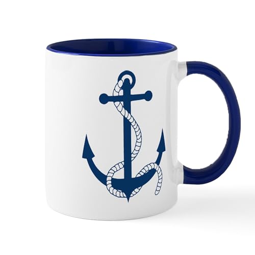 White/Navy Inside - Anchor Anker Ship Schiff Harbour Hafen Sailing Mug