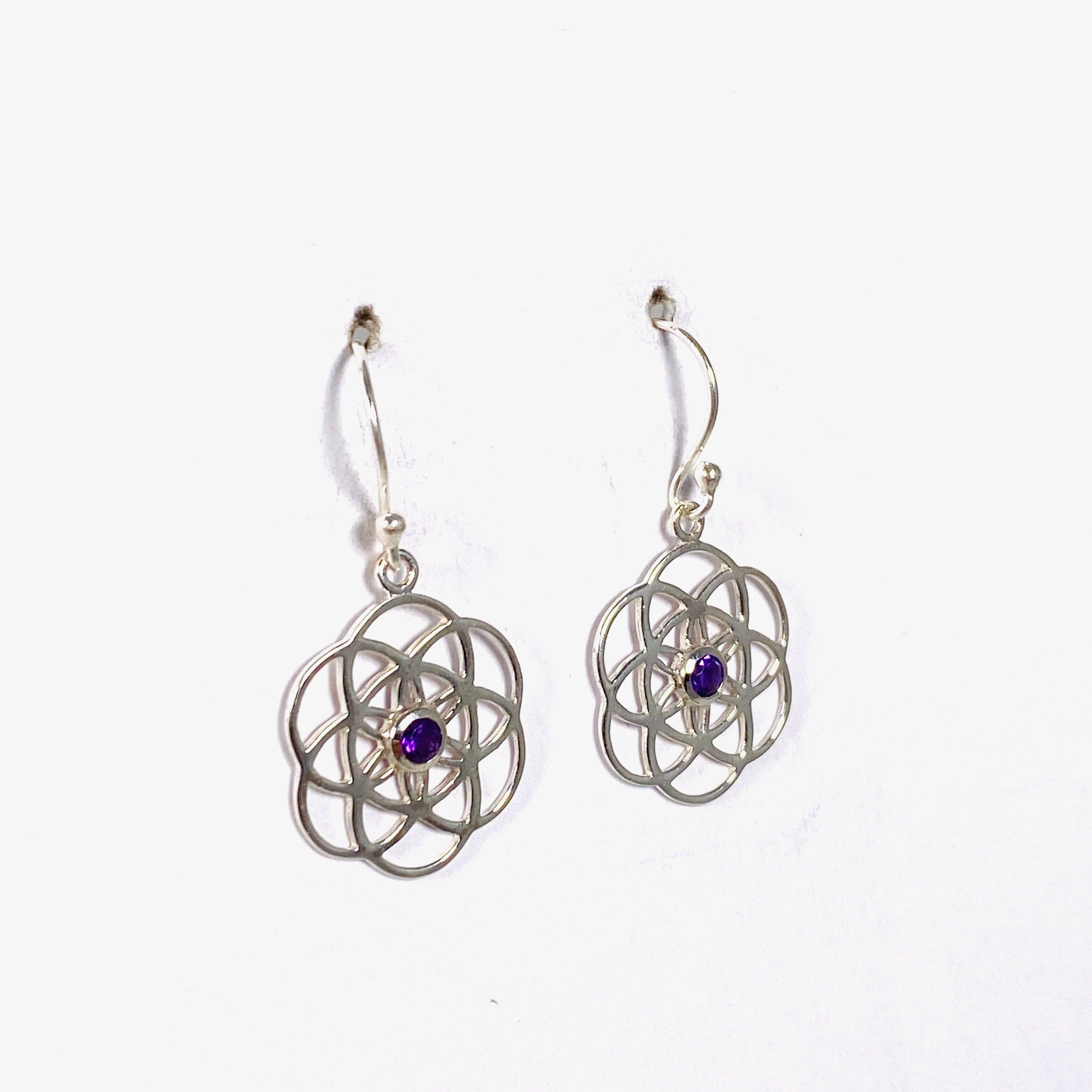 Seed of Life Earrings with Amethyst Gemstone - Spiritual Healing Jewelry for Women - Perfect for Meditation, Yoga & Energy Balancing