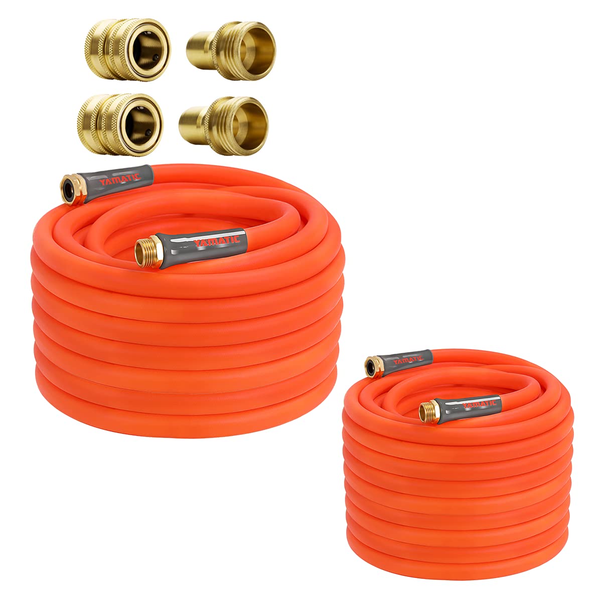 YAMATIC 5/8 Inch x 150 Feet Ultra Flexible Garden Hose with Solid Brass Quick Connect Set - Perfect for Watering Lawns, Washing Cars, and Outdoor Cleaning