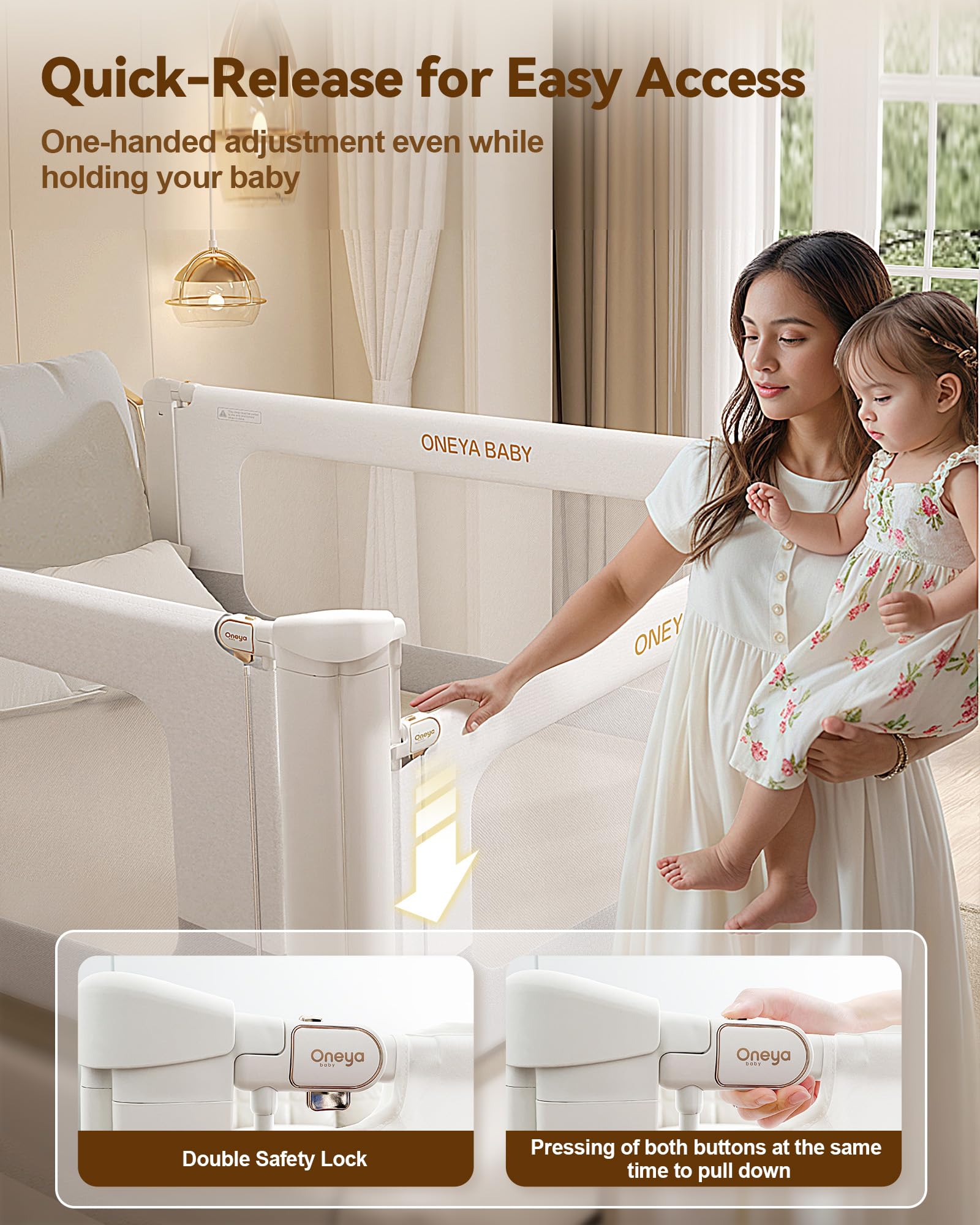 Toddler Bed Rail - Thickened & Reinforced Baby Bed Guard with Double Safety Lock | Fits Queen & King Size Beds (78.7