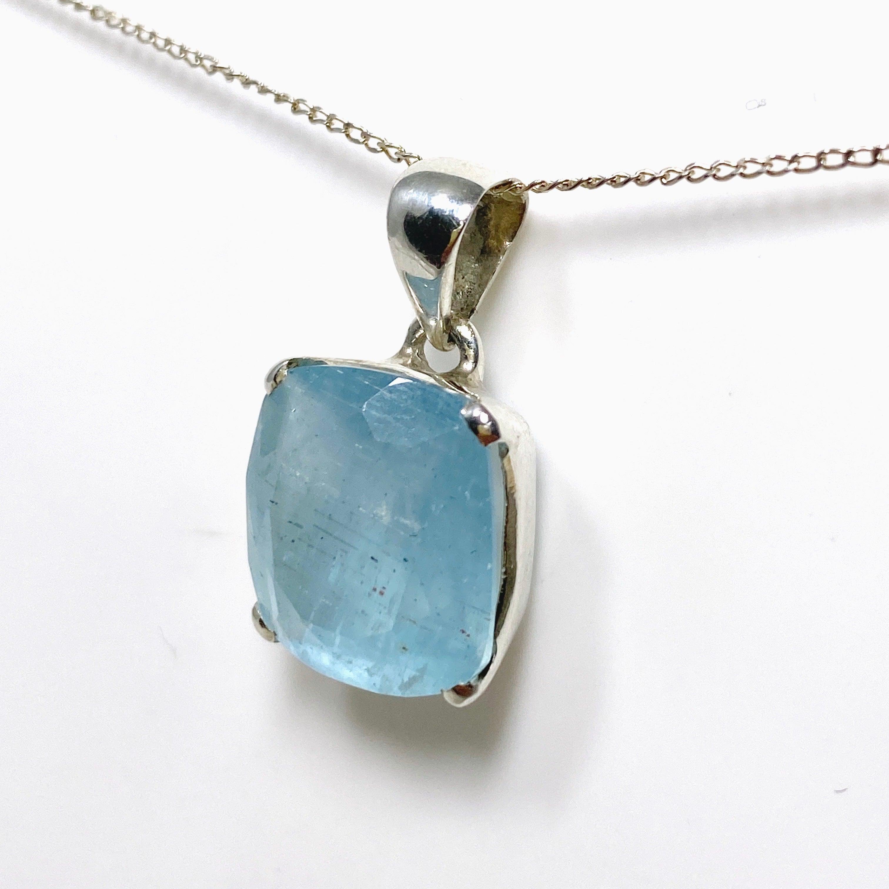 Natural Aquamarine Faceted Rectangle Pendant Necklace - PPGJ748 | Elegant Jewelry Gift for Women, Perfect for Weddings & Special Occasions