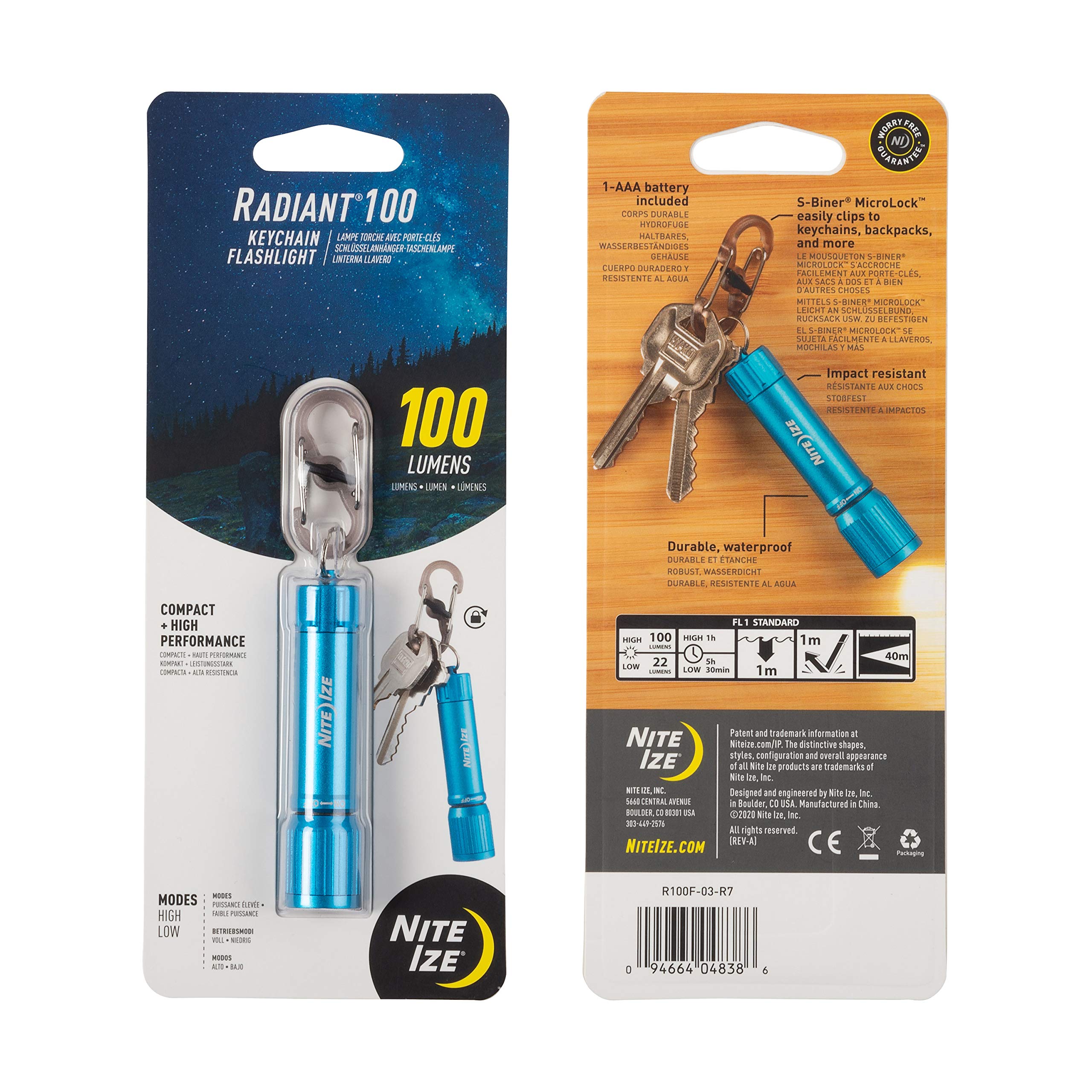 Nite Ize Radiant 100 Lumen Waterproof Keychain Flashlight - Ultra Bright Mini LED Flashlight for Keys, Backpacks & Emergency Kits - Perfect for Camping, Hiking & Power Outages (Blue)