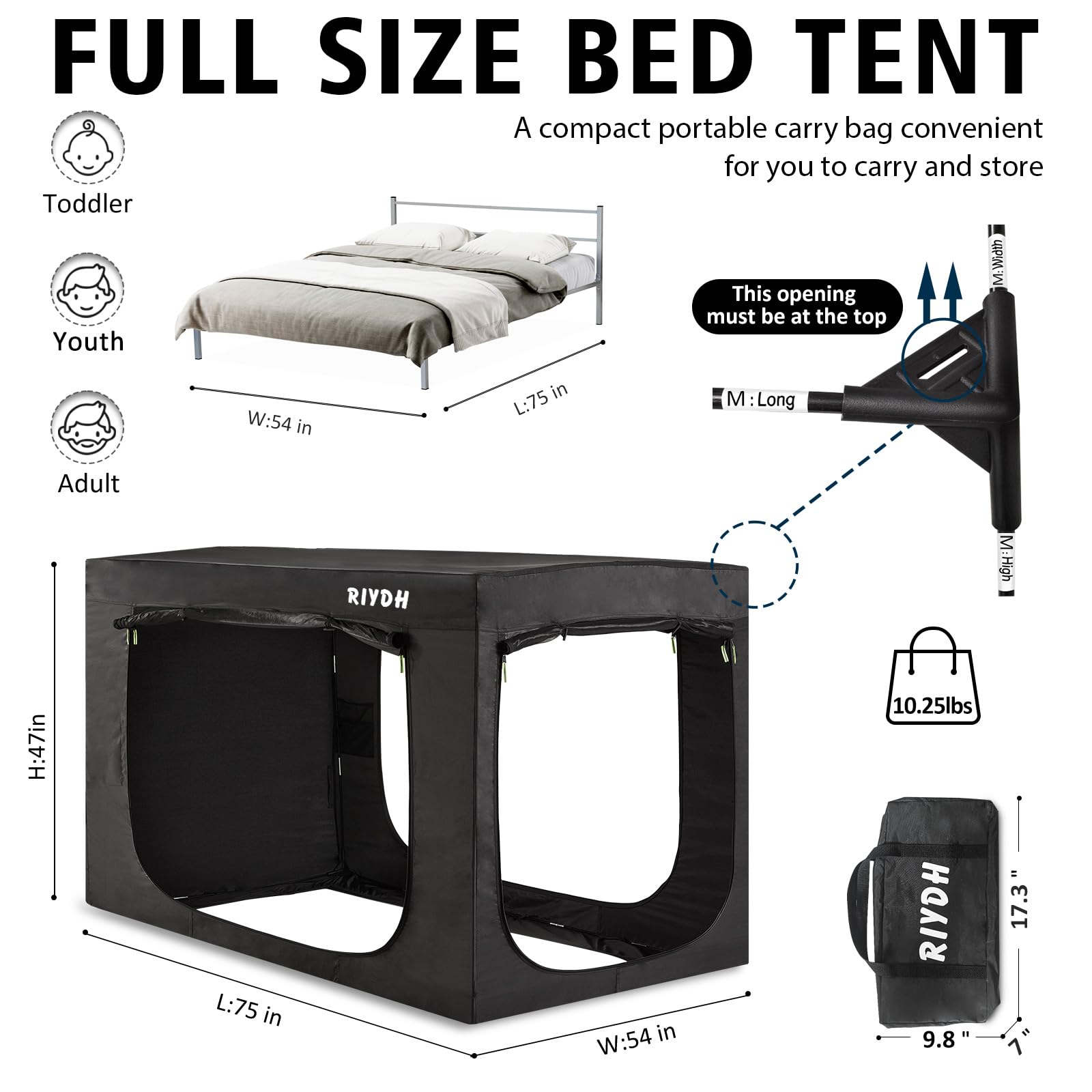 Adult Bed Tent Canopy - Portable Blackout Sleeping Tent with 3 Doors & Breathable Fabric for Privacy | Indoor Camping, Meditation Space & Cozy Reading Nook