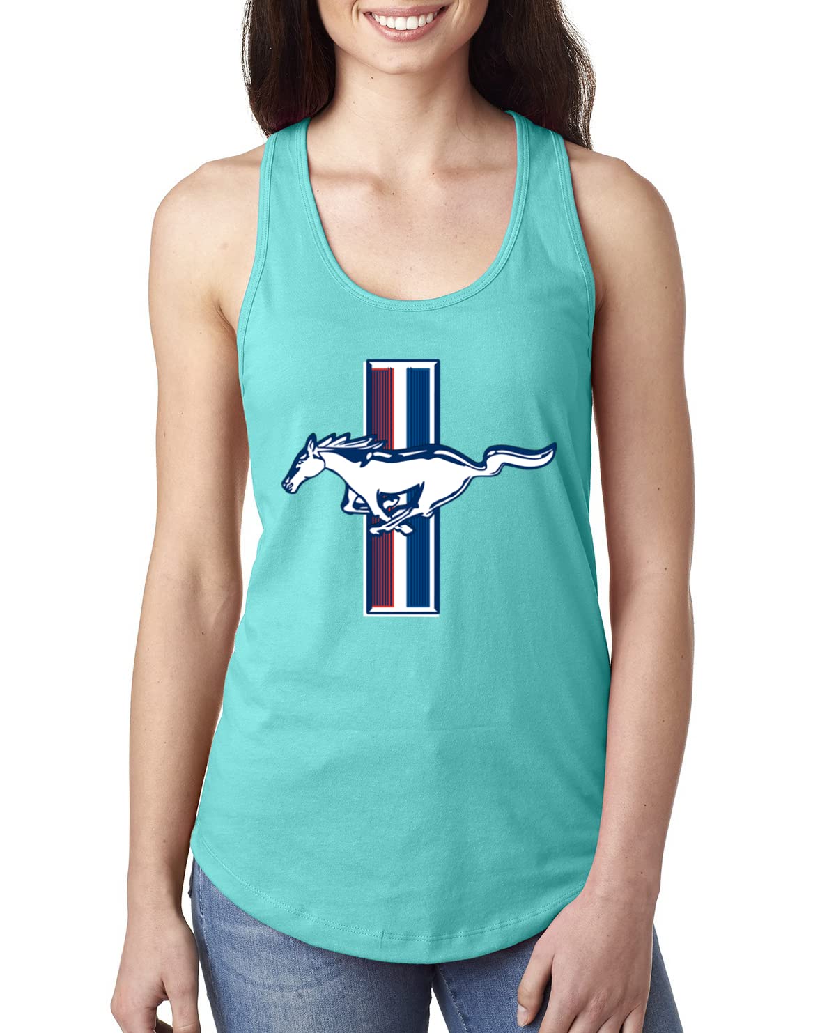 Vintage Ford Mustang Retro USA Logo Classic Bar Cars & Trucks Racerback Tank Top for Women - Perfect for Car Enthusiasts, Summer Outfits & Casual Wear