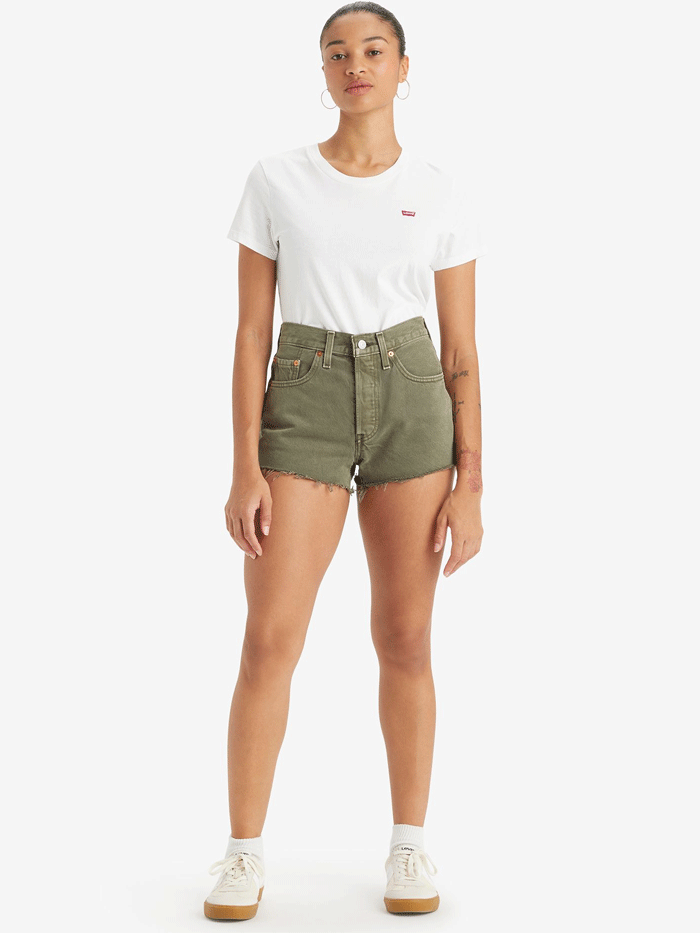 Levi's Women's 501 Original Shorts in Dusty Lichen Olive Green | High Waist Denim Shorts for Casual Wear & Summer Outfits