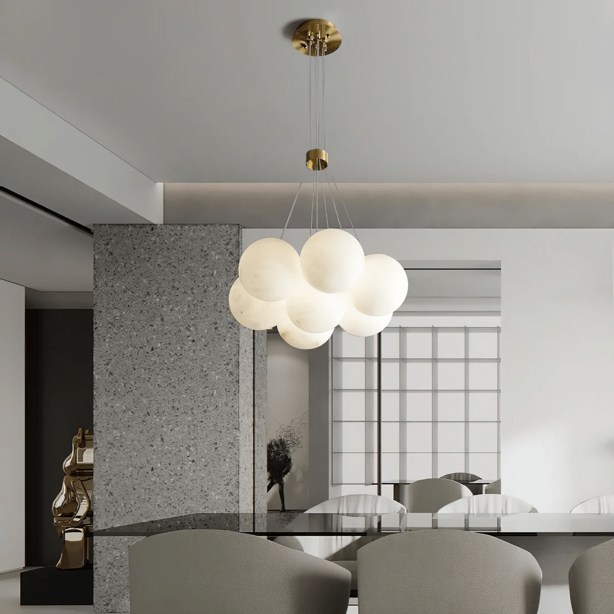 Elegant Alabaster Balls Chandelier - Modern Crystal Ceiling Light Fixture for Dining Room, Living Room & Bedroom Decor