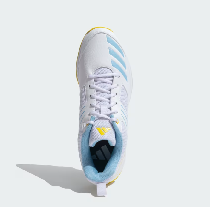 Adidas Cri Hase 23 M Cricket Shoes for Men - Cloud White/Clear Blue/Yellow | Lightweight & Durable for Professional Cricket Matches & Training