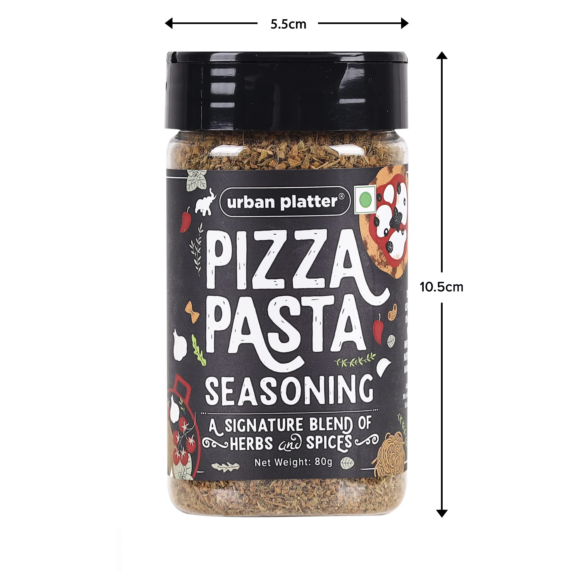 Urban Platter All-Natural Pizza & Pasta Seasoning Blend - 80g/2.82oz Glass Shaker Jar with Aromatic Herbs | Perfect for Homemade Italian Dishes, Garlic Bread & Salad Toppings