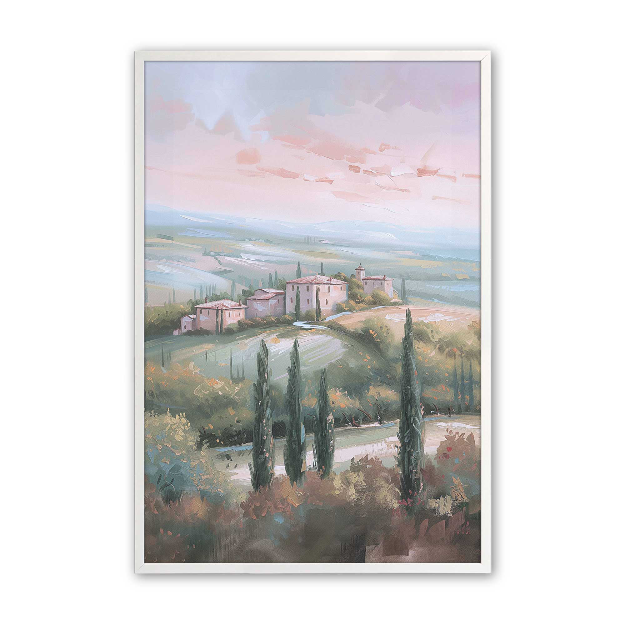 Tuscany Sunset Landscape Art Print - Dusk's Glow v1 Wall Decor for Living Room, Bedroom & Office